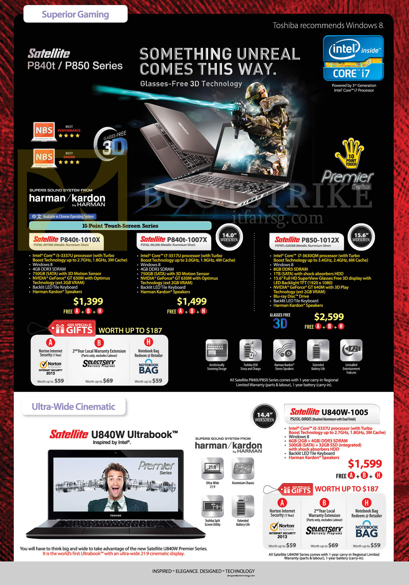 PC SHOW 2013 price list image brochure of Toshiba Notebooks Satellite P840t-1010x, 1007X, 1012X, U840W-1005