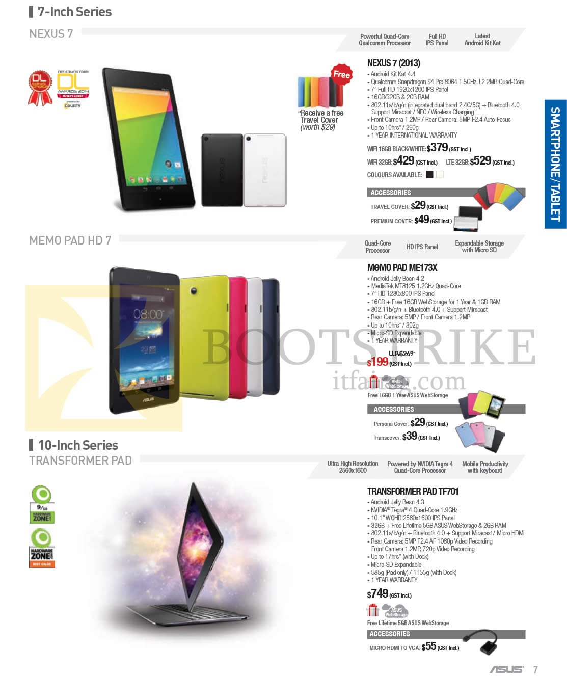 PC SHOW 2014 price list image brochure of ASUS Smartphones, Tablet, Nexus 7, Memo Pad ME173X, Transformer Pad TF701