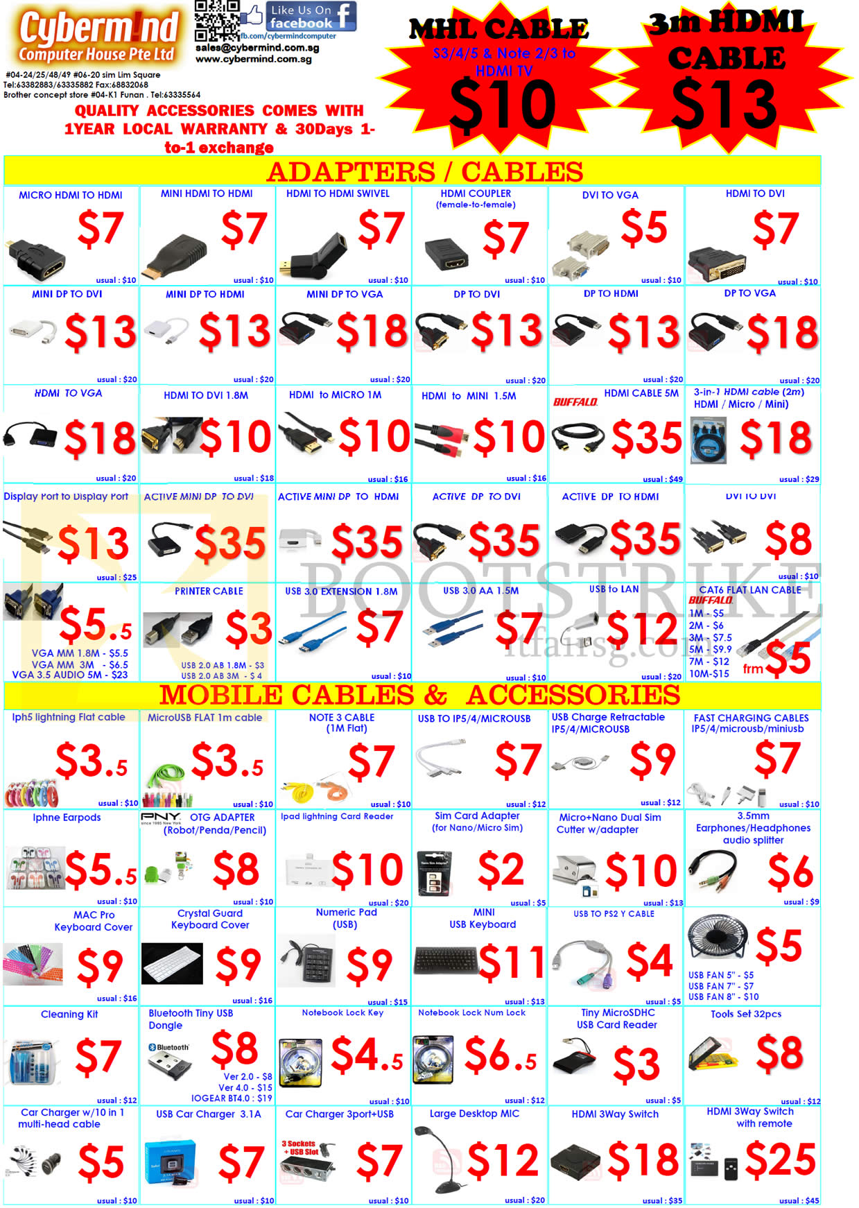 PC SHOW 2014 price list image brochure of Cybermind Adapters, Cables, Mobile Cables, Accessories, HDMI, USB Fan, Charger