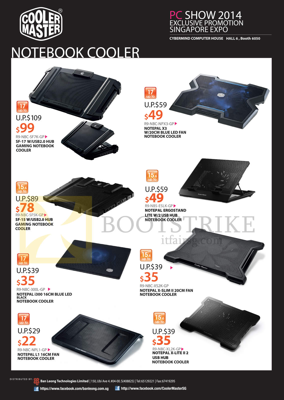 PC SHOW 2014 price list image brochure of Cybermind Cooler Master Notebook Coolers SF-17, SF-15, Notepal I300, L1, X3, Ergostand Lite W2, X-Slim II, X-Lite II