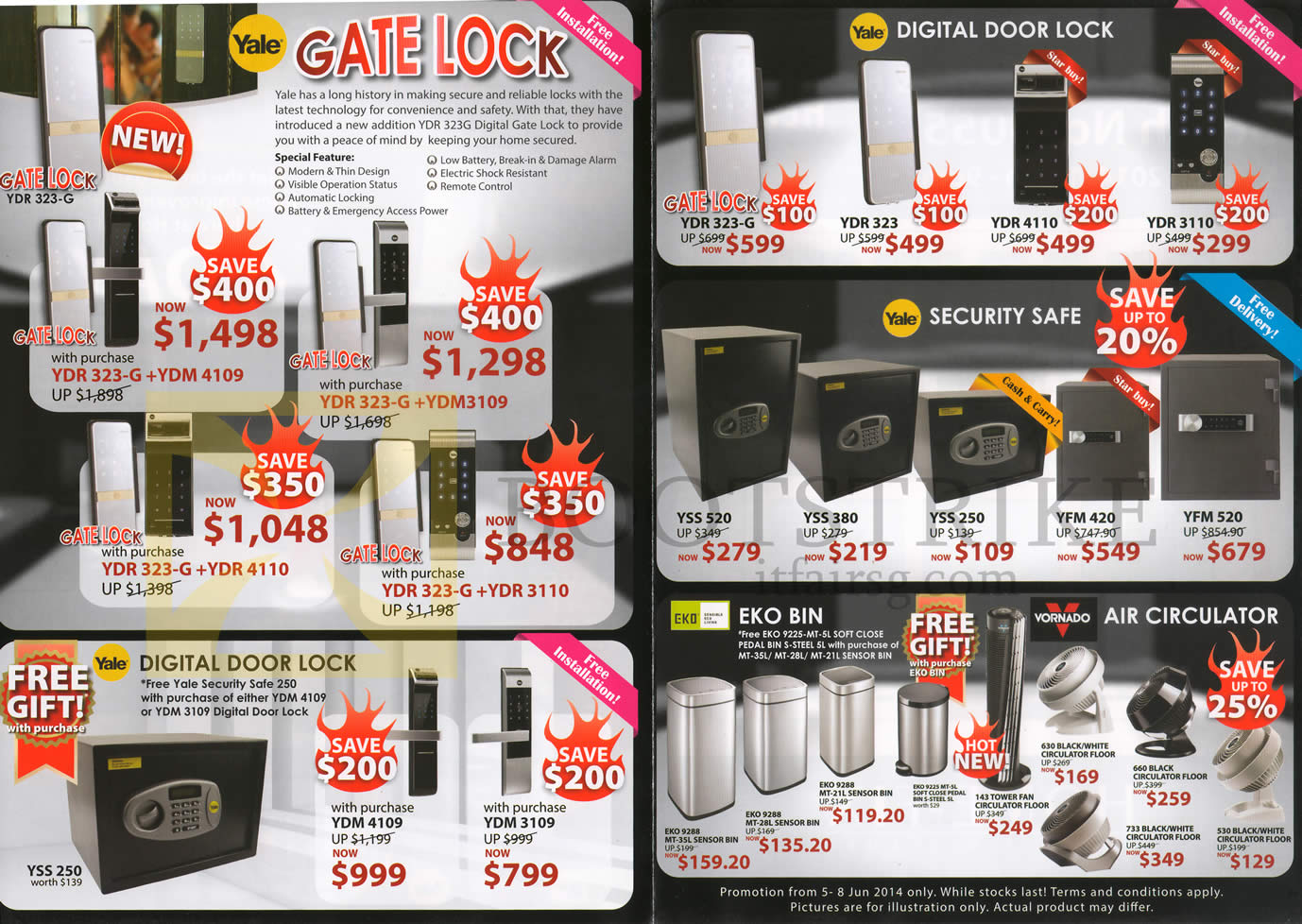 PC SHOW 2014 price list image brochure of Home-Fix Yale Gate Lock, Digital Door Lock, Security Safe, Eko Bin, Air Circulator