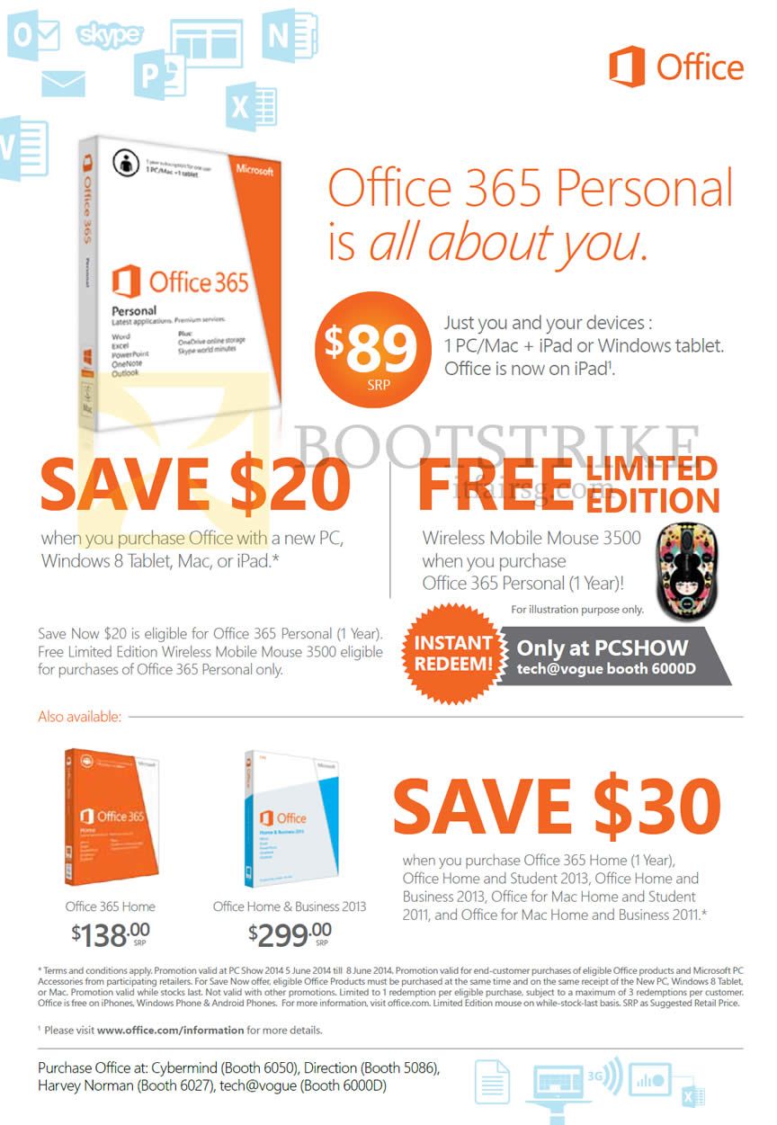 PC SHOW 2014 price list image brochure of Microsoft Office 365 Personal, Home, Home N Business 2013