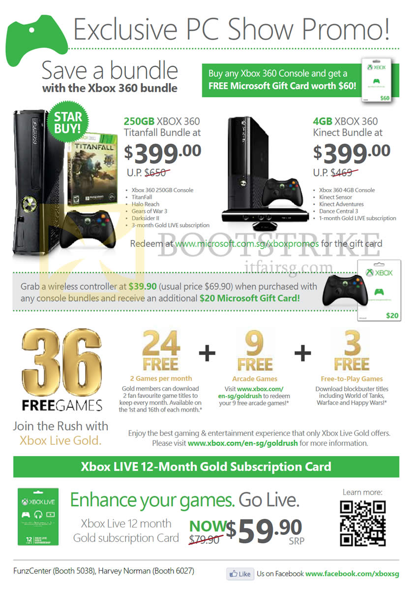 PC SHOW 2014 price list image brochure of Microsoft Xbox 360 250GB Titanfall Bundle, 4GB Kinect, Xbox Live Gold 12 Month Subscription Card