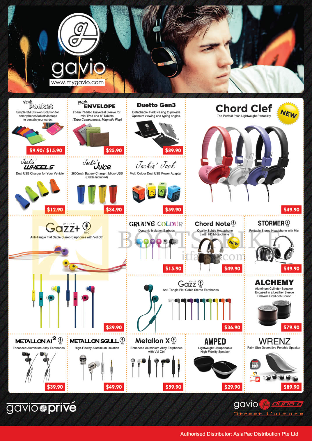 PC SHOW 2014 price list image brochure of Newstead Gavio Plush Pocket Envelope, Duetto Gen3 IPad3 Casing, Chord Chef Headphones, Jackin Juice Wheels Jack Power Bank, Gruuve, Alchemy, Metallon, Amped, Wrenz