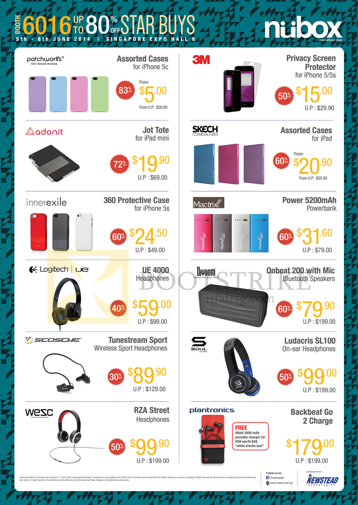 PC SHOW 2014 price list image brochure of Nubox Accessories Patchworks, 3M Privacy Screen Protector, Skech, Mactrix, Logitech Ultimate Ears, Divoom, Scosche, Soul, Wesc, Plantronics