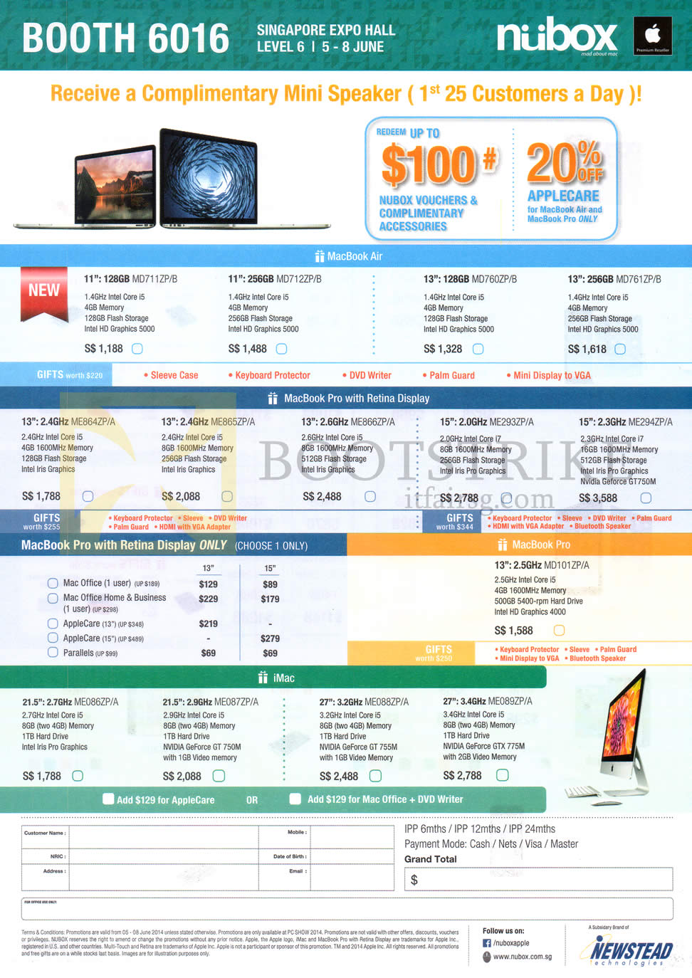 PC SHOW 2014 price list image brochure of Nubox Apple MacBook Air Notebook, MacBook Pro, IMac Desktop PC