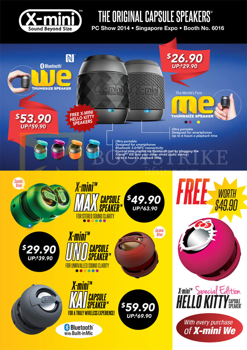 PC SHOW 2014 price list image brochure of Nubox X-Mini Capsule Speakers Me, We, Max, Uno, Kai, Hello Kitty