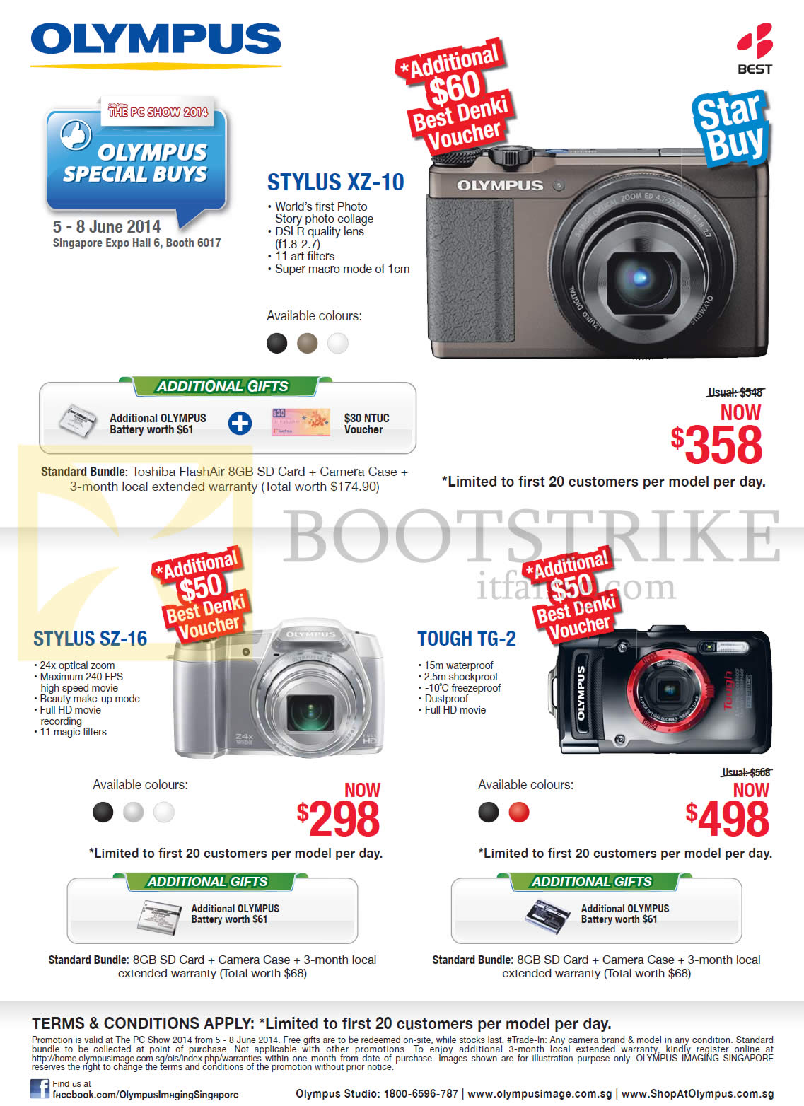 PC SHOW 2014 price list image brochure of Olympus Digital Cameras Stylus XZ-10, SZ-16, Tough TG-2