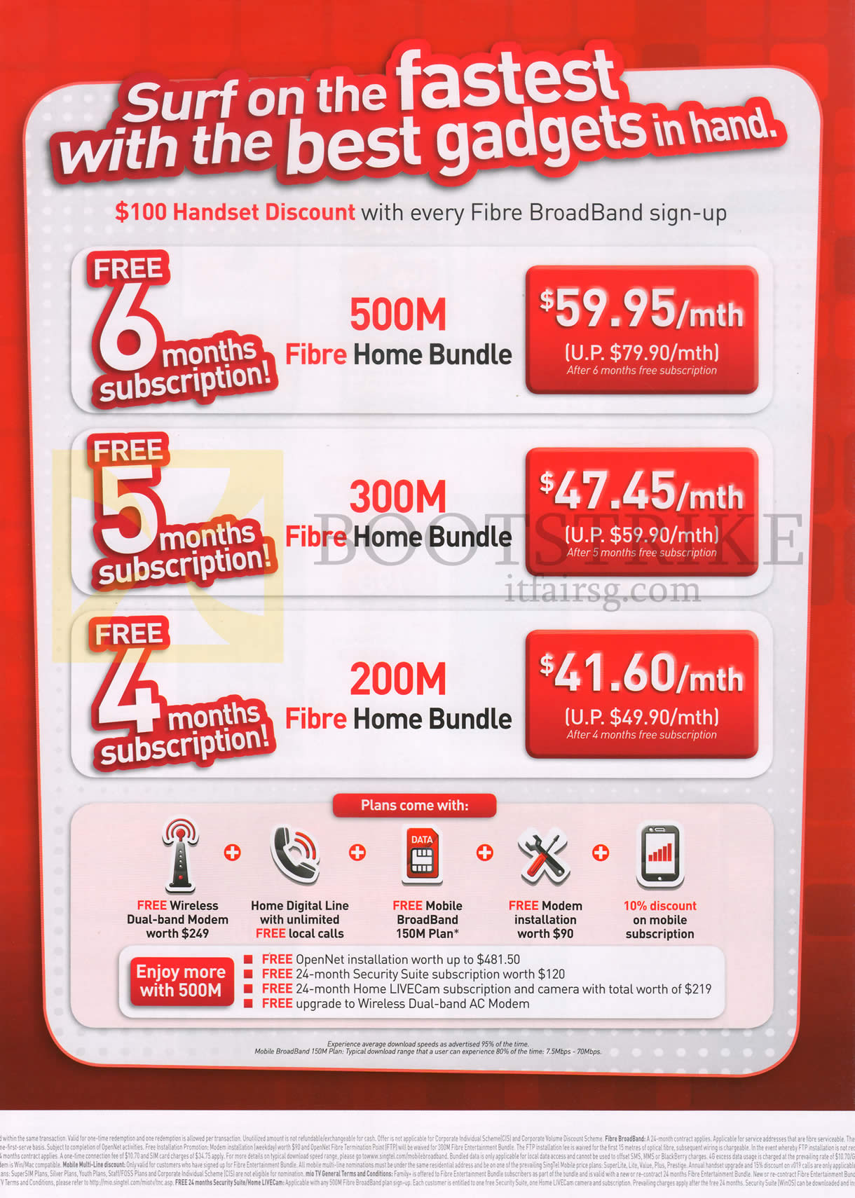 PC SHOW 2014 price list image brochure of Singtel Broadband Fibre 200Mbps 49.90, 300Mbps 59.90, 500Mbps 79.90m Free Up To 6 Months