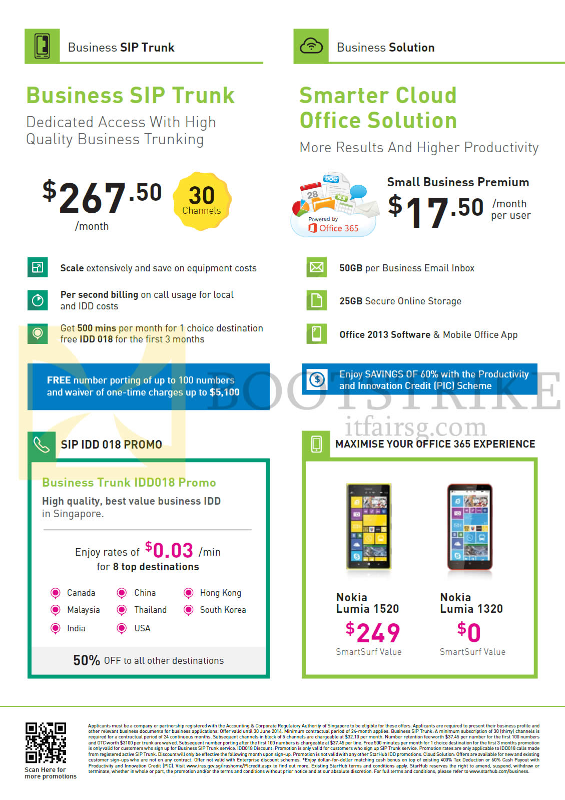 PC SHOW 2014 price list image brochure of Starhub Business SIP Trunk, Smarter Cloud Office Solution, SIP IDD 018, Nokia Lumia 1520 1320