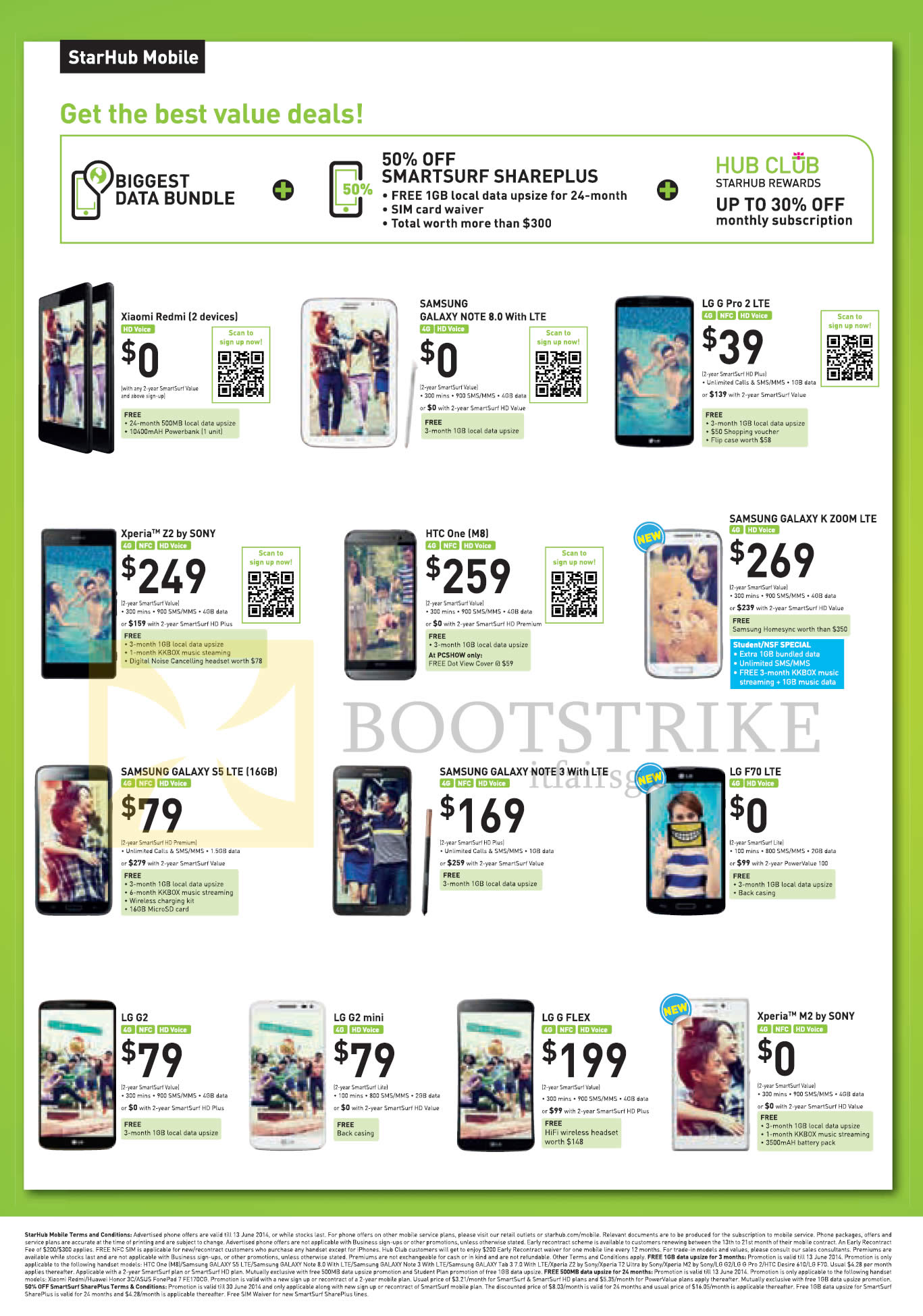 PC SHOW 2014 price list image brochure of Starhub Mobile Xiaomi Redmi, Samsung Galaxy Note 8.0, K Zoom, LG G Pro 2, HTC One M8, Sony Xperia Z2, S5, Note 3, LG F70