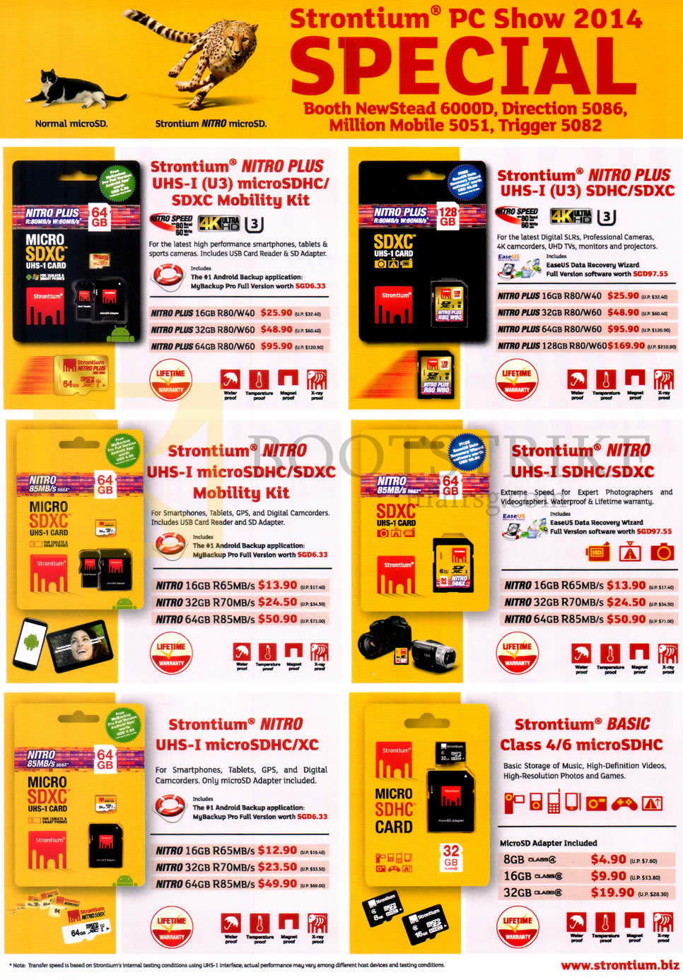 PC SHOW 2014 price list image brochure of Strontium Flash Memory Cards MicroSDHC, SDXC, Nitro Plus, Basic, UHS-I