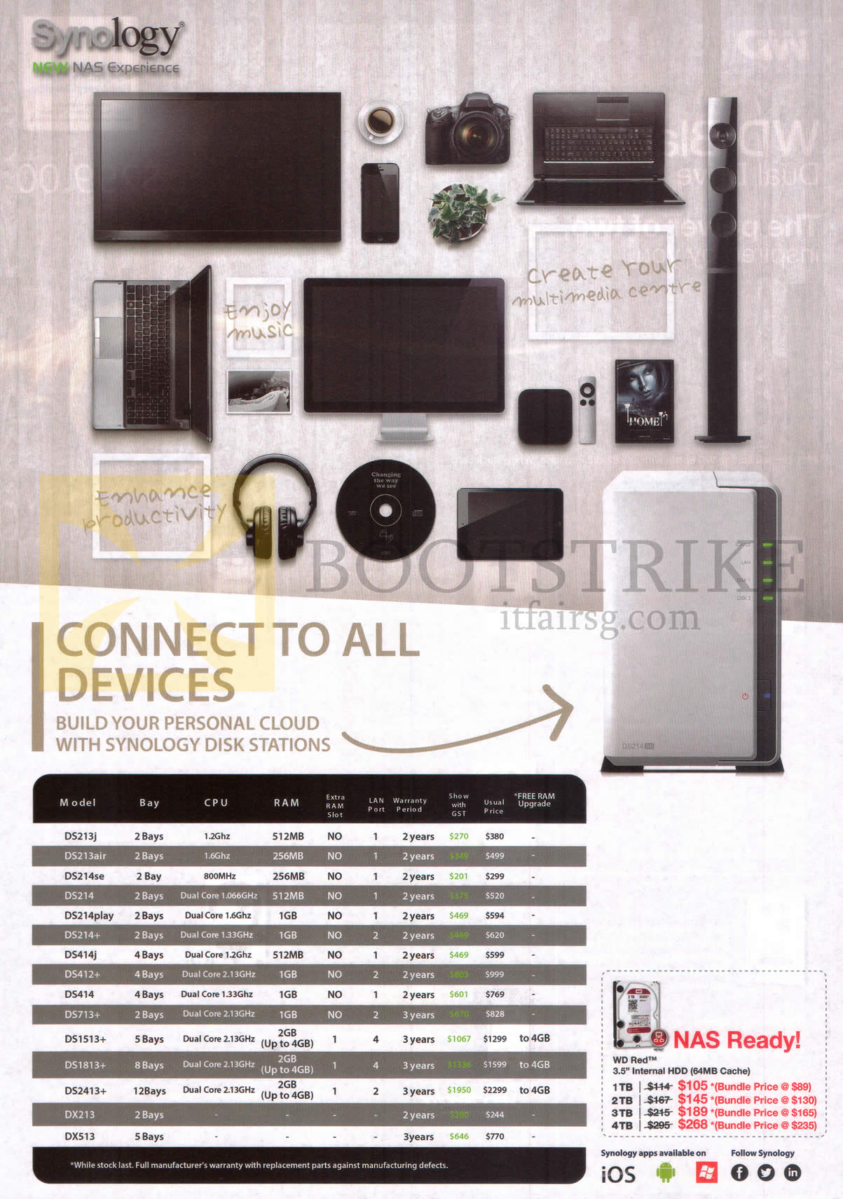 PC SHOW 2014 price list image brochure of Synology NAS DiskStation DS213j, DS214, SE, Play, Plus, DS414j, 713Plus, 1513plus, 1813plus, 2413plus, 213, 513