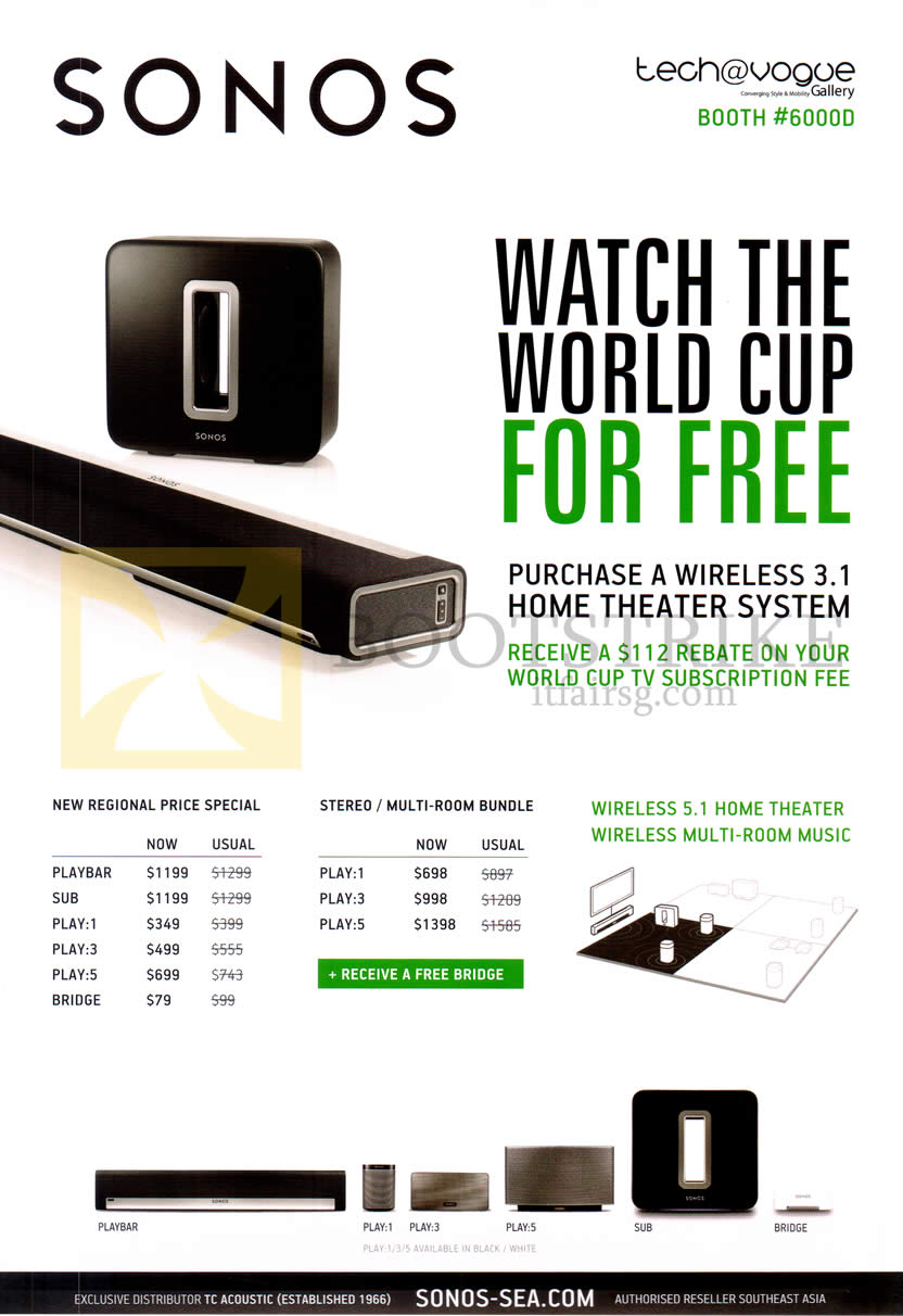 PC SHOW 2014 price list image brochure of Tech Vogue Sonos Wireless 3.1 Home Theatre System, Playbar Sub Bridge