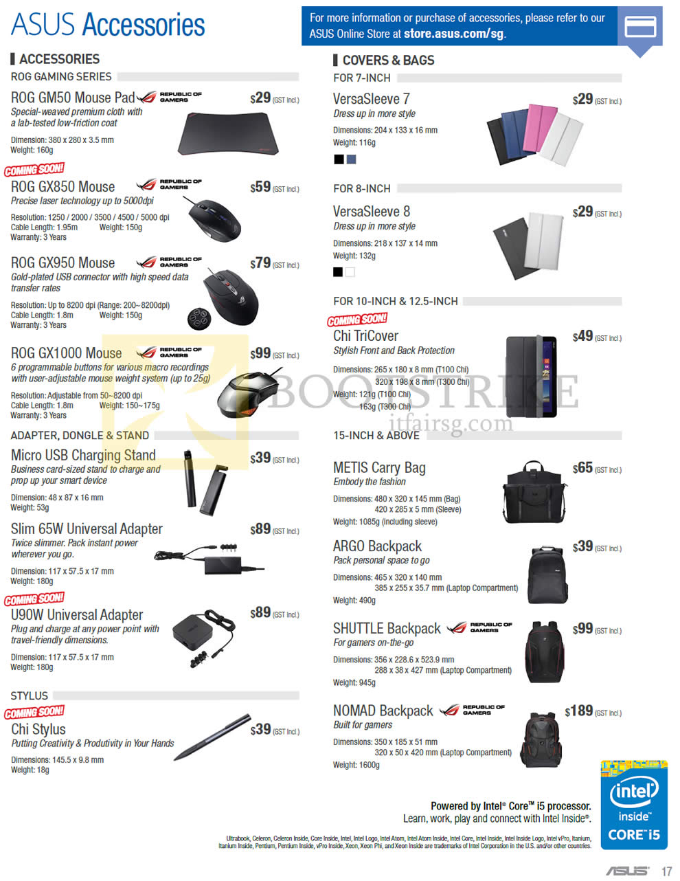 PC SHOW 2015 price list image brochure of ASUS Accessories ROG, Covers, Bags, Mouse, Adapter, Carry Bag, Backpack