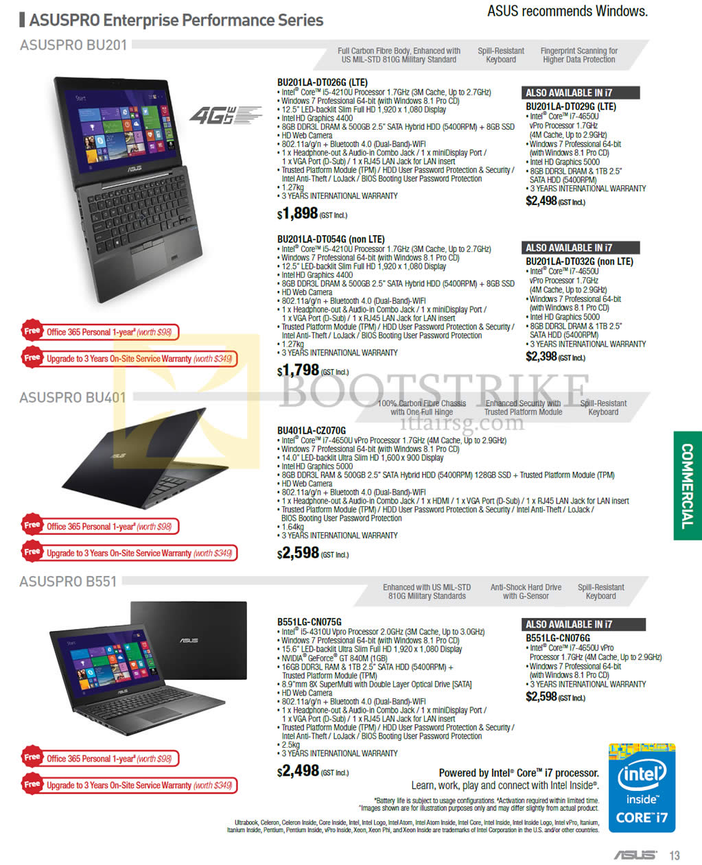 PC SHOW 2015 price list image brochure of ASUS Notebooks Asuspro, BU201LA-DT026G, BU201LA-DT029G, BU201LA-DT054G, BU201LA-DT032G, BU401LA-CZ070G, B551LG-CN075G, B551LG-CN076G