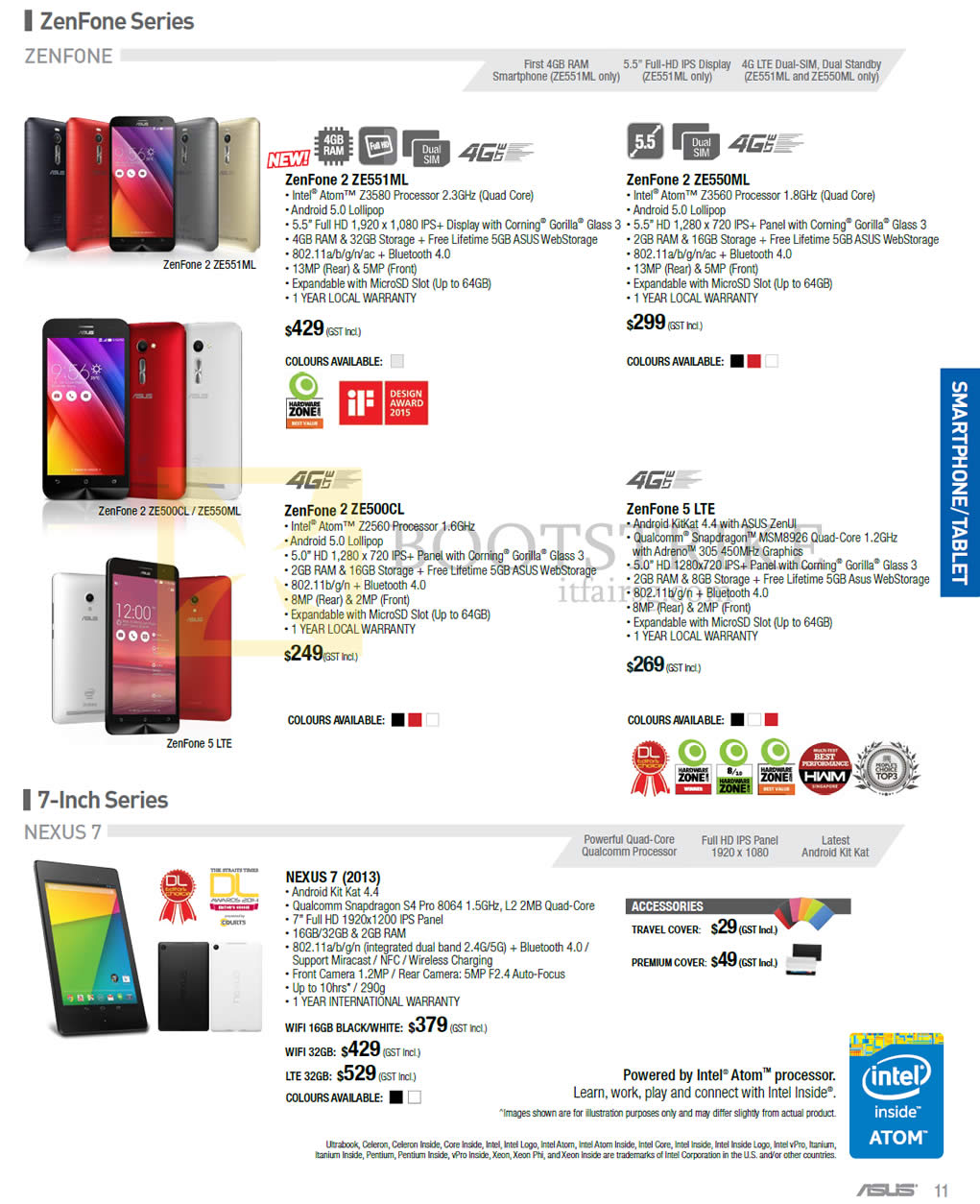 PC SHOW 2015 price list image brochure of ASUS Smartphones, ZenFone 2 ZE551ML, ZE550ML, ZE500CL, ZenFone 5, NEXUS 7