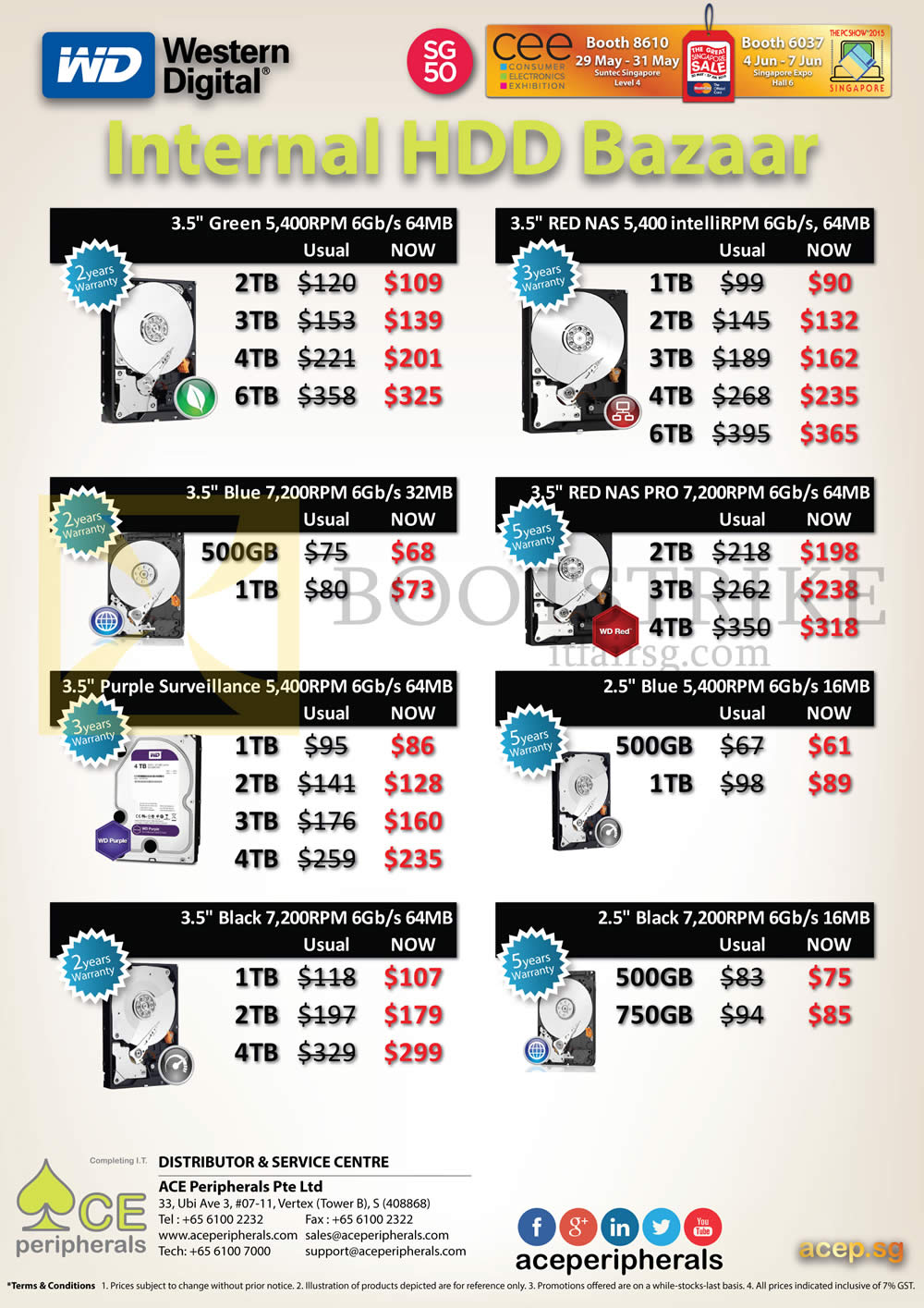 PC SHOW 2015 price list image brochure of Ace Peripherals Intermal HDD WD Purple Green Red Black 1TB 2TB 3TB 4TB 5TB 6TB