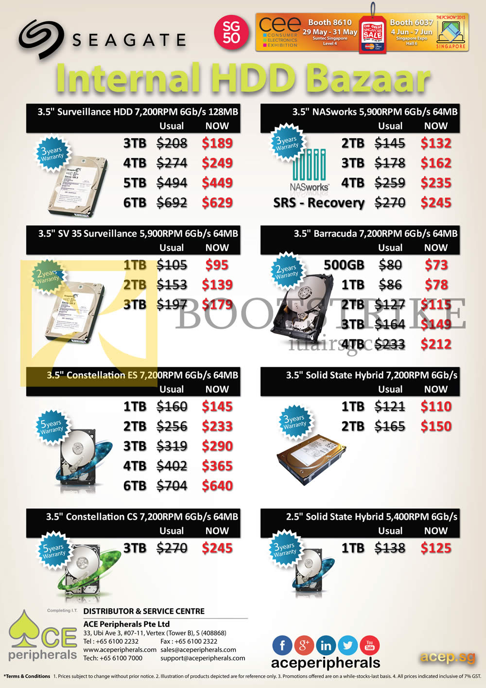 PC SHOW 2015 price list image brochure of Ace Peripherals Internal HDD Seagate Barracuda NASworks SSD Constellation 1TB 2TB 3TB 4TB 5TB 6TB