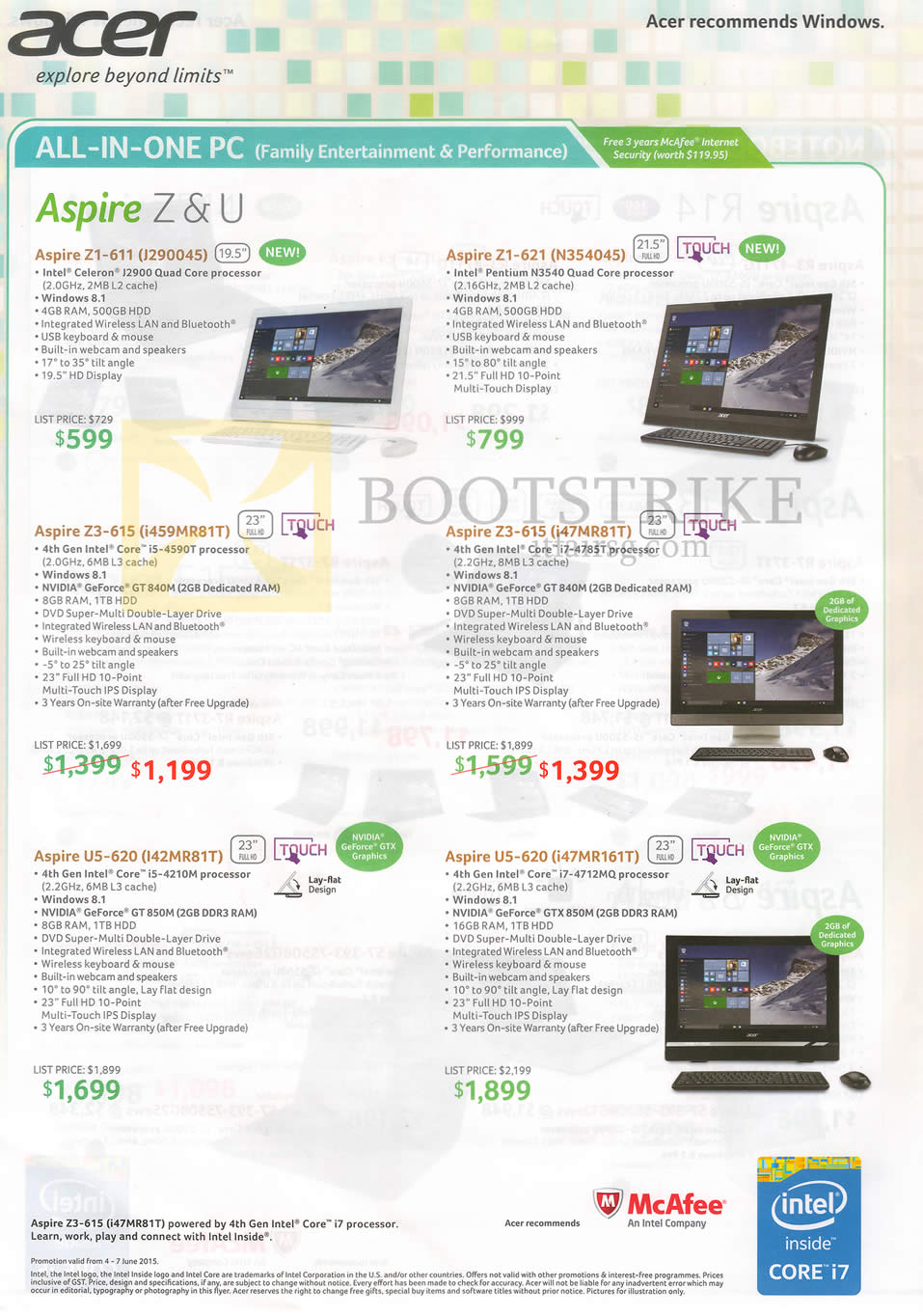 PC SHOW 2015 price list image brochure of Acer AIO Desktop PCs Aspire Z1-611, 621, Z3-615, U5-620