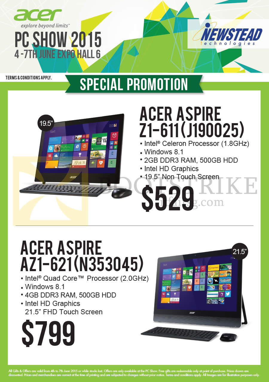 PC SHOW 2015 price list image brochure of Acer Newstead AIO Desktop PCs Aspire Z1-611 J190025, AZ1-621 N353045