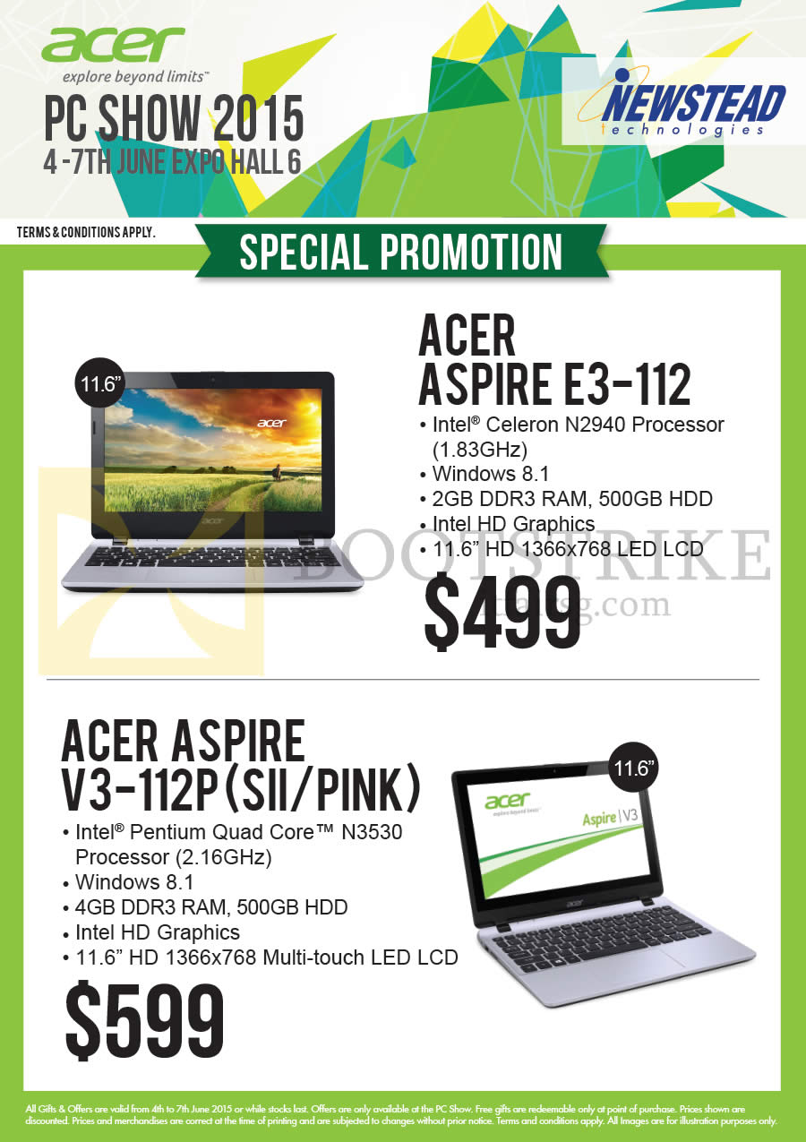 PC SHOW 2015 price list image brochure of Acer Newstead Notebooks Aspire E3-112, V3-112P