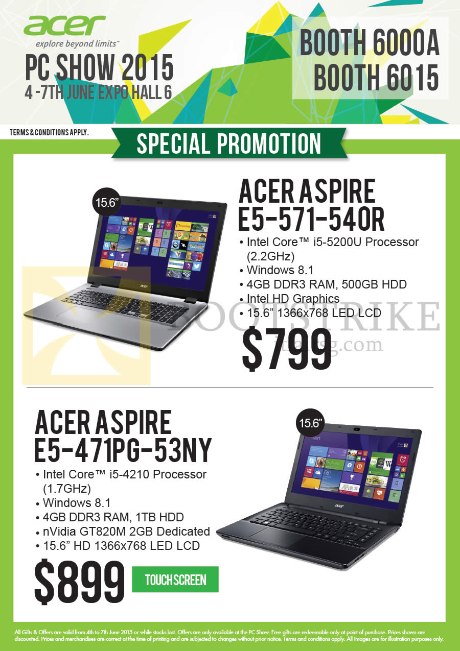 PC SHOW 2015 price list image brochure of Acer Newstead Notebooks Aspire E5-571-540R, E5-471PG-53NY