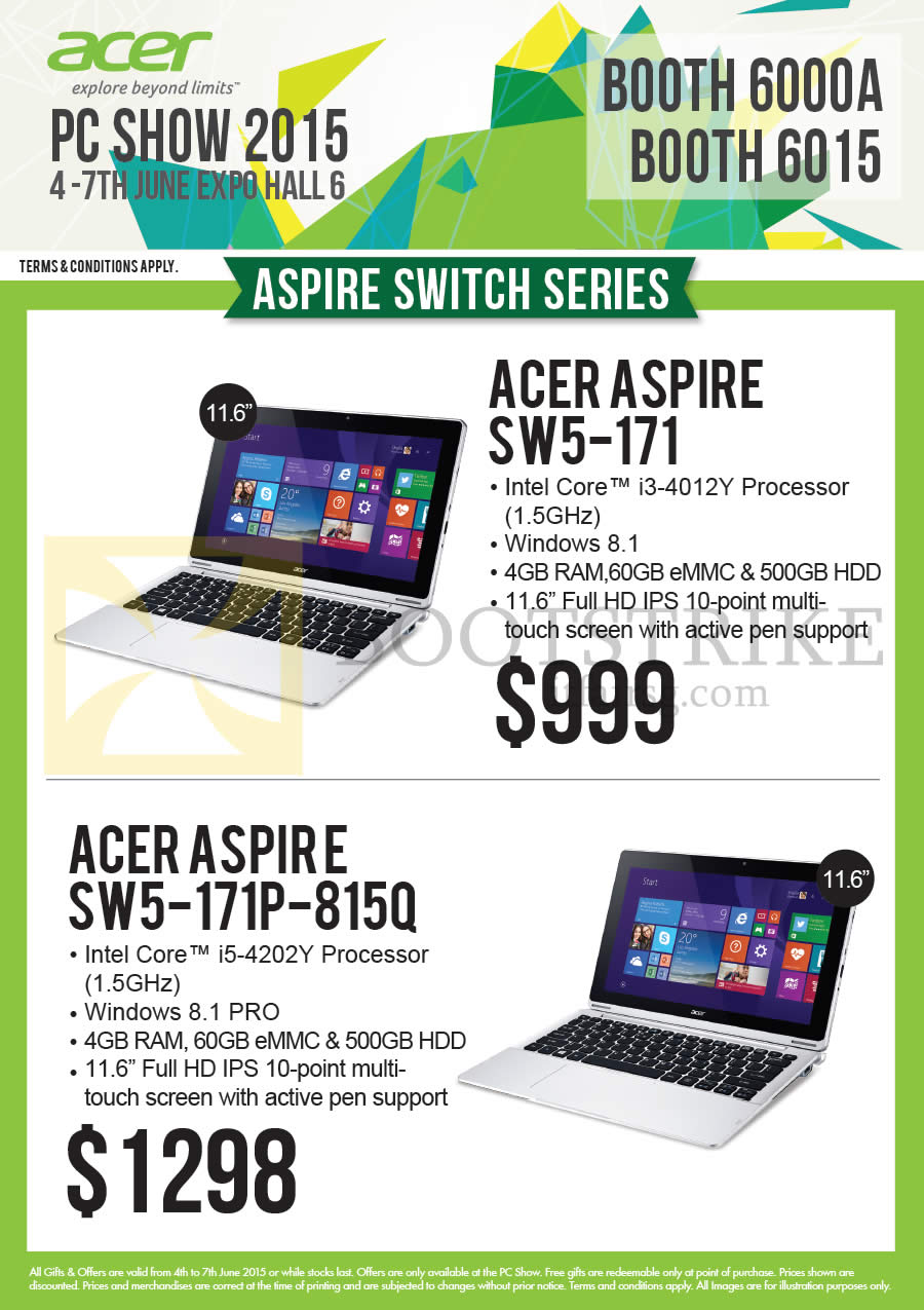 PC SHOW 2015 price list image brochure of Acer Newstead Notebooks Aspire SW5-171, SW5-171P-815Q