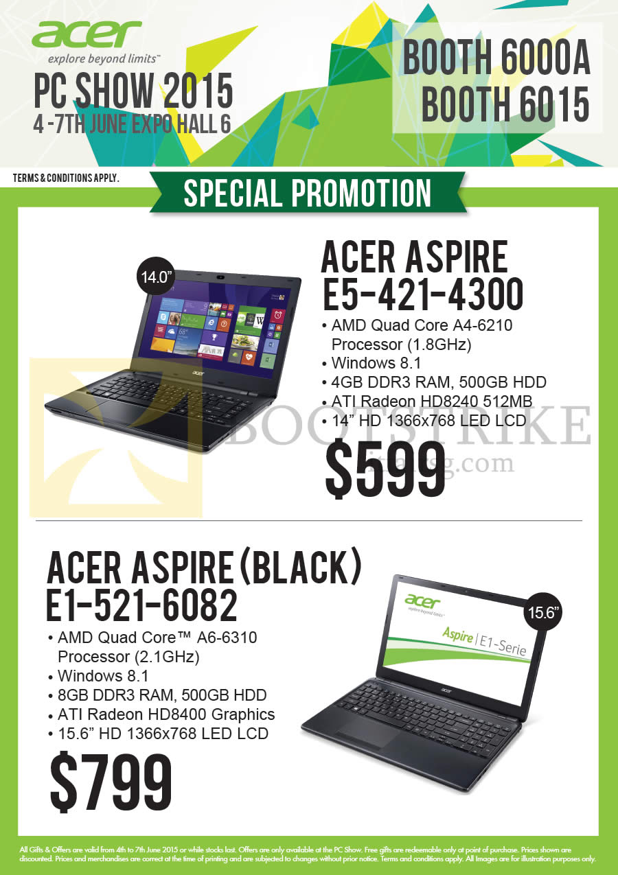 PC SHOW 2015 price list image brochure of Acer Newstead Notebooks E5-421-4300, E1-521-6082