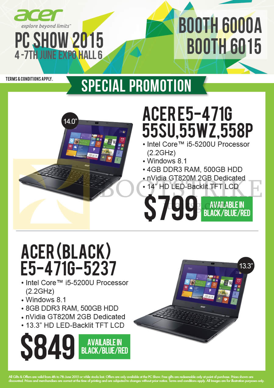 PC SHOW 2015 price list image brochure of Acer Newstead Notebooks E5-471G 55SU, 55WZ, 558P, E5-471G-5237