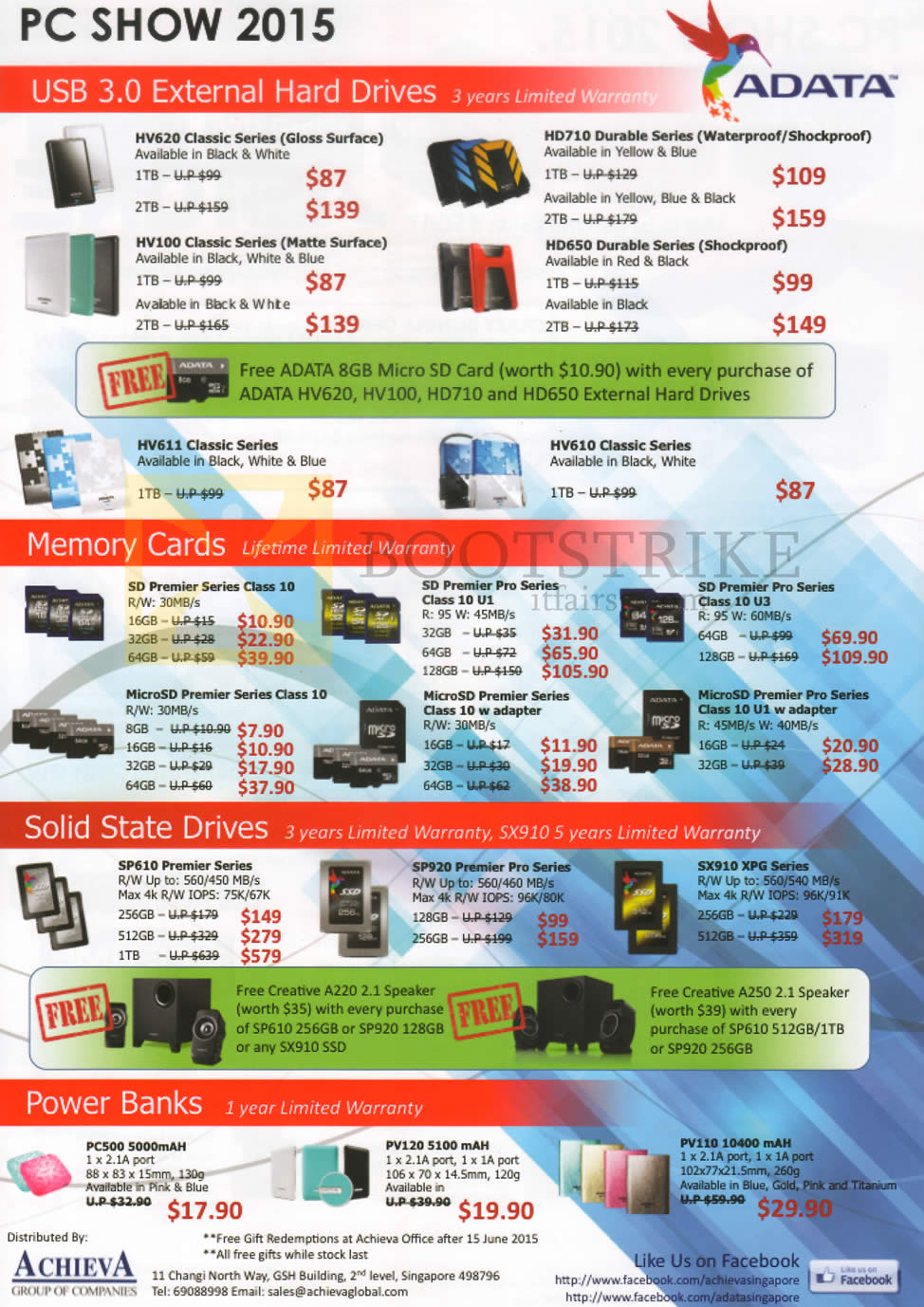 PC SHOW 2015 price list image brochure of Achieva External Storage Drives, Memory Cards MicroSD, Solid State Drives, Power Banks, SSD