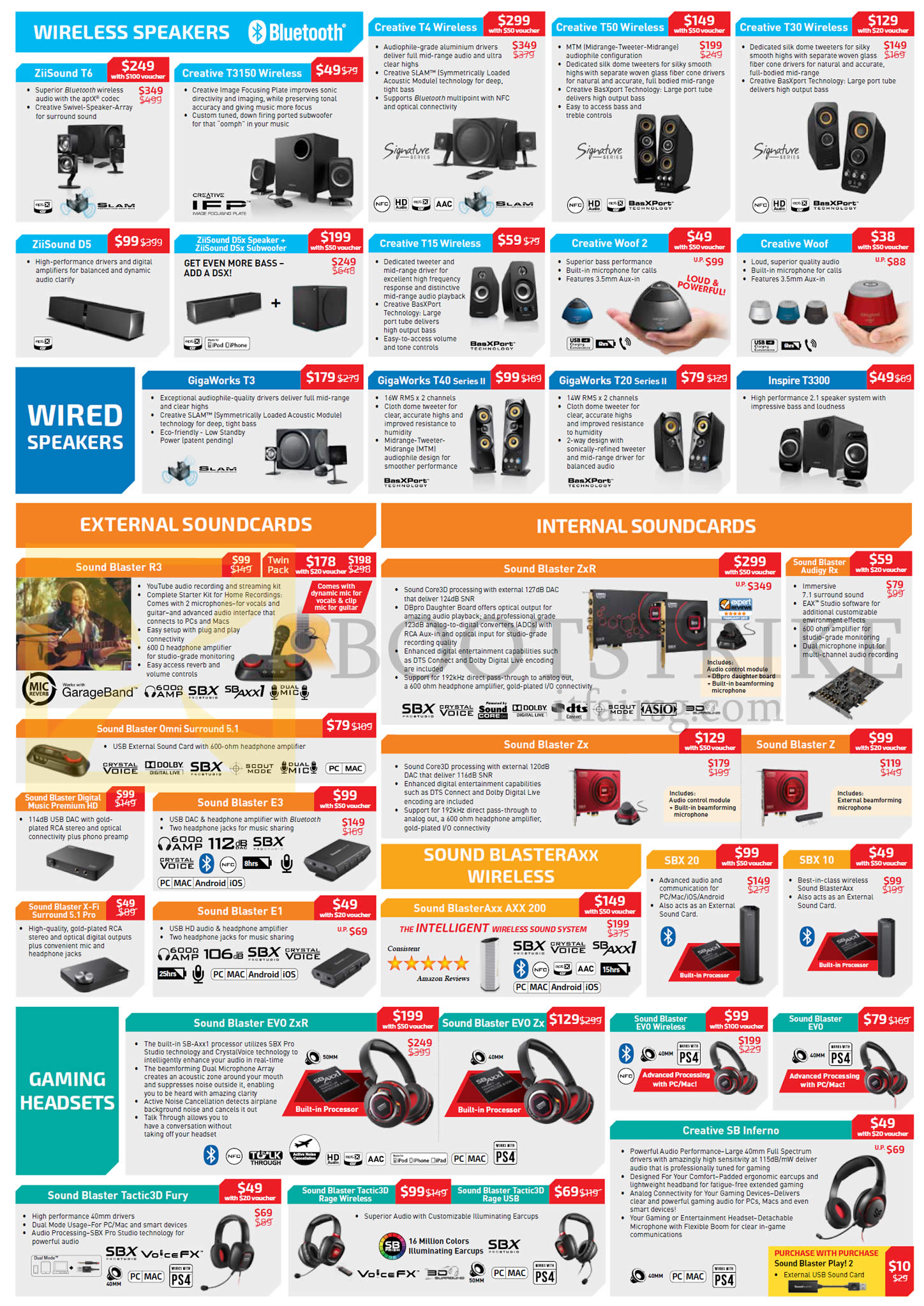 PC SHOW 2015 price list image brochure of Creative Speakers, Wireless, Wired Speakers, Gaming Headsets, Sound Cards, Sound Blaster Axx, Evo ZxR, Tactic3D Fury, SB Inferno, SBX, Zx, Z, Omni Surround, Audigy