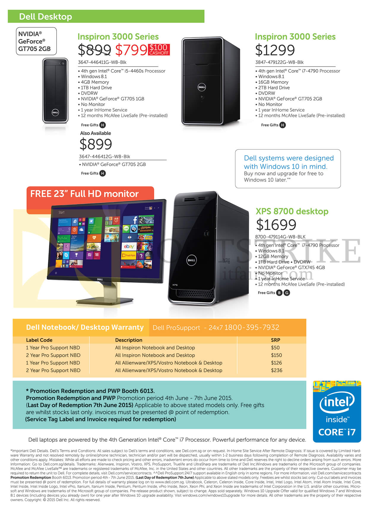 PC SHOW 2015 price list image brochure of Dell Desktop PCs, Monitors, Inspiron 3000 Series, XPS 8700