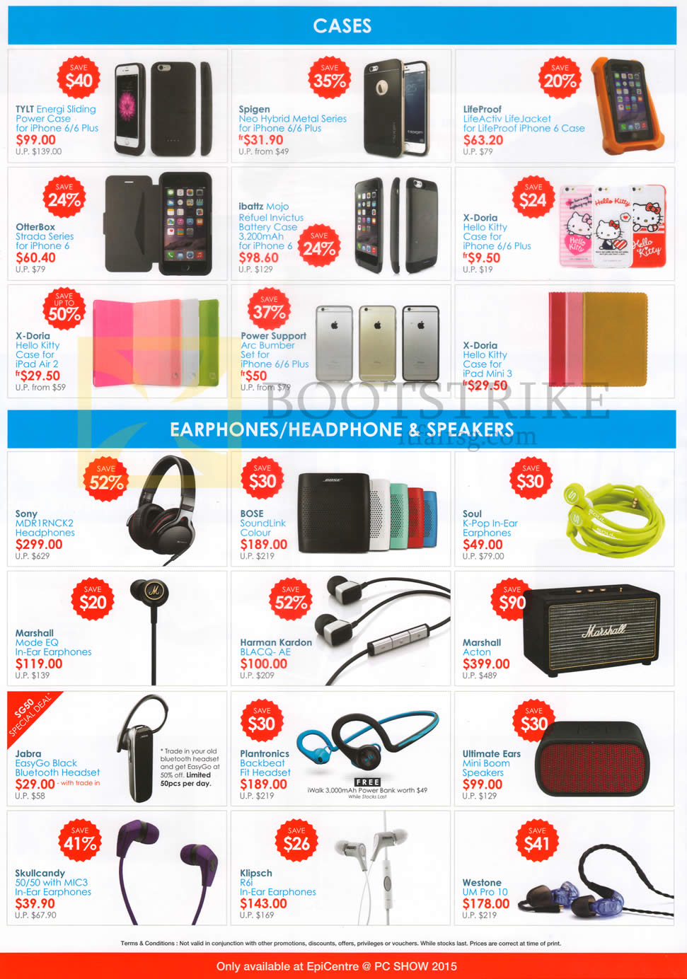 PC SHOW 2015 price list image brochure of EpiCentre Accessories Cases, Earphones, Headphones, Speakers