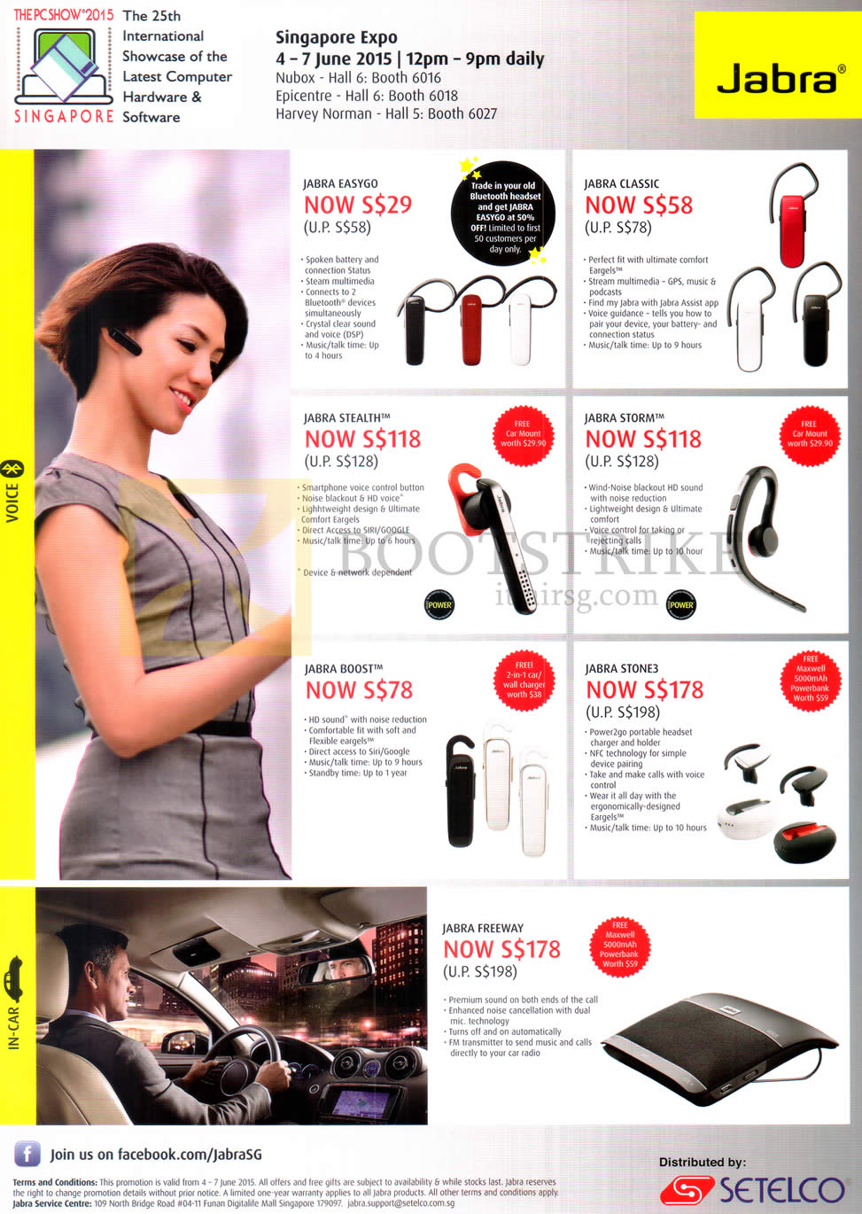 PC SHOW 2015 price list image brochure of Jabra Bluetooth Headsets Easygo, Classic, Stealth, Storm, Boost, Stone 3, Freeway