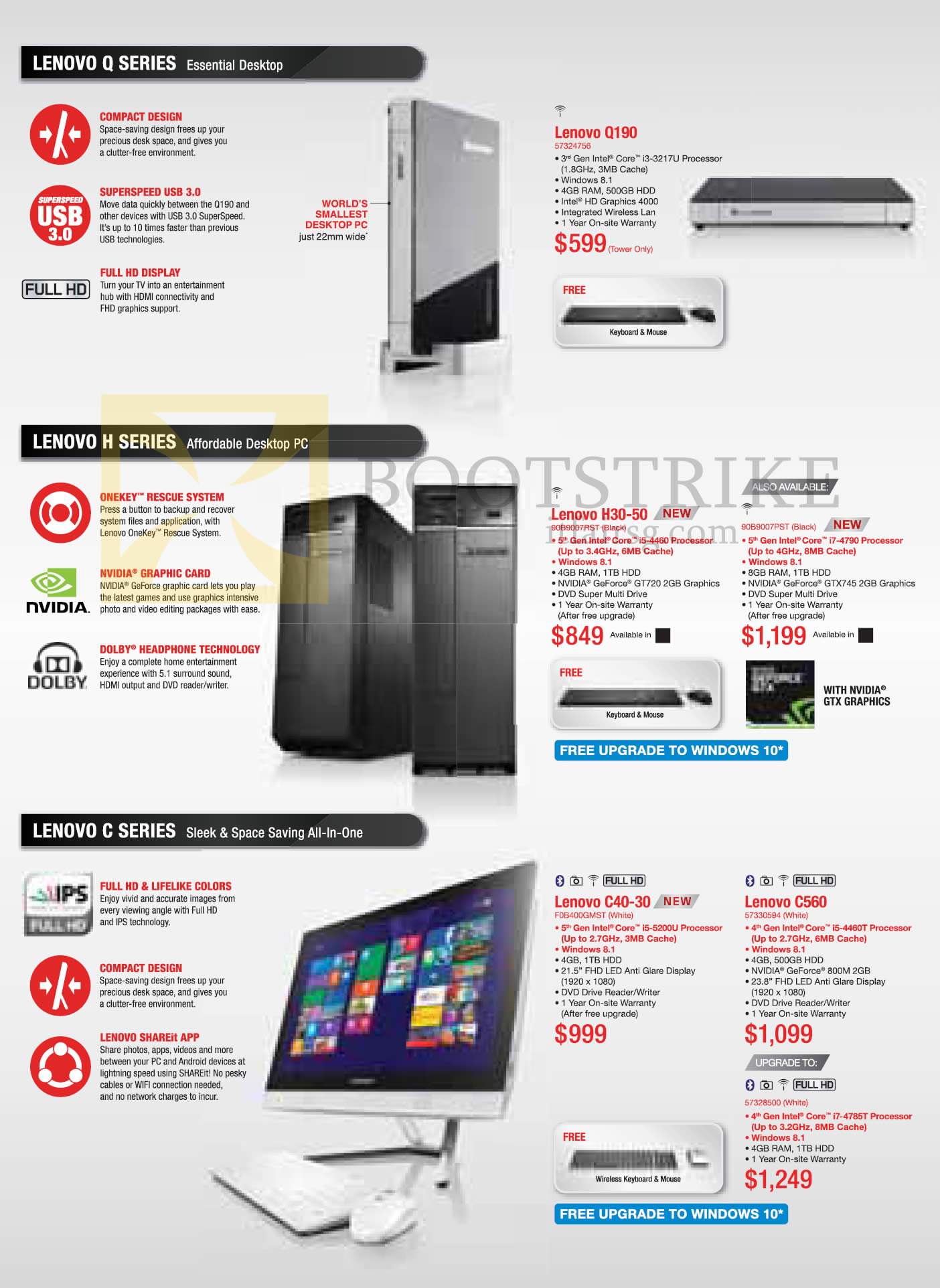 PC SHOW 2015 price list image brochure of Lenovo Desktop PCs Q190, H30-50, C40-30, C560