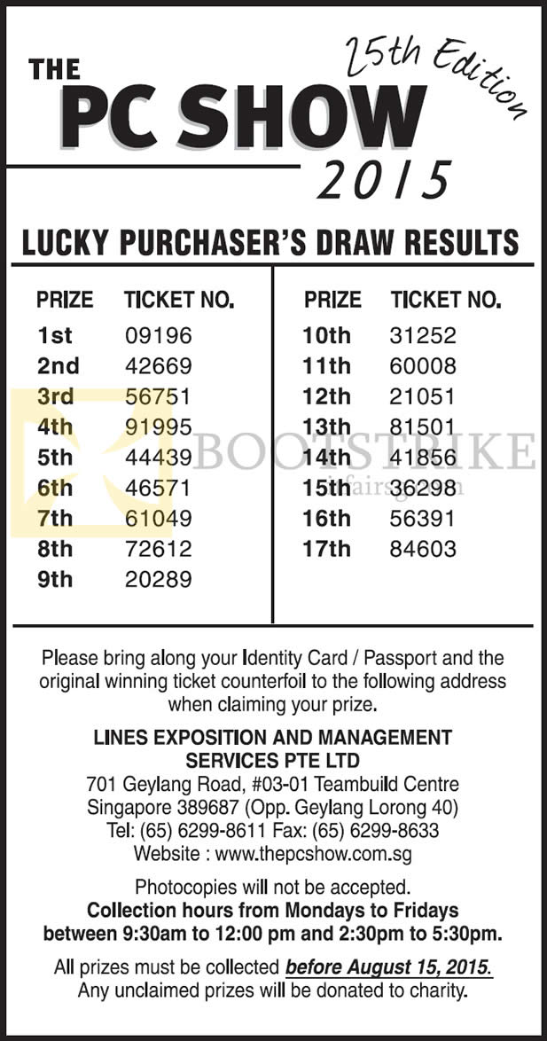 PC SHOW 2015 price list image brochure of Lucky Draw Results