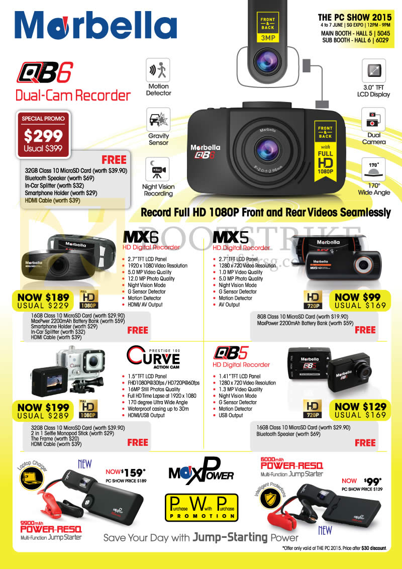 PC SHOW 2015 price list image brochure of Maka GPS Marbella Car Recorders QB6 MX6 MX5 QB5 Curve MaxPower Resq