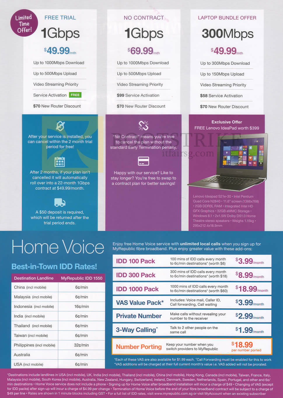 PC SHOW 2015 price list image brochure of MyRepublic 1Gbps Free Trial, No Contract, 300Mbps Laptop Bundle Offer, Home Voice