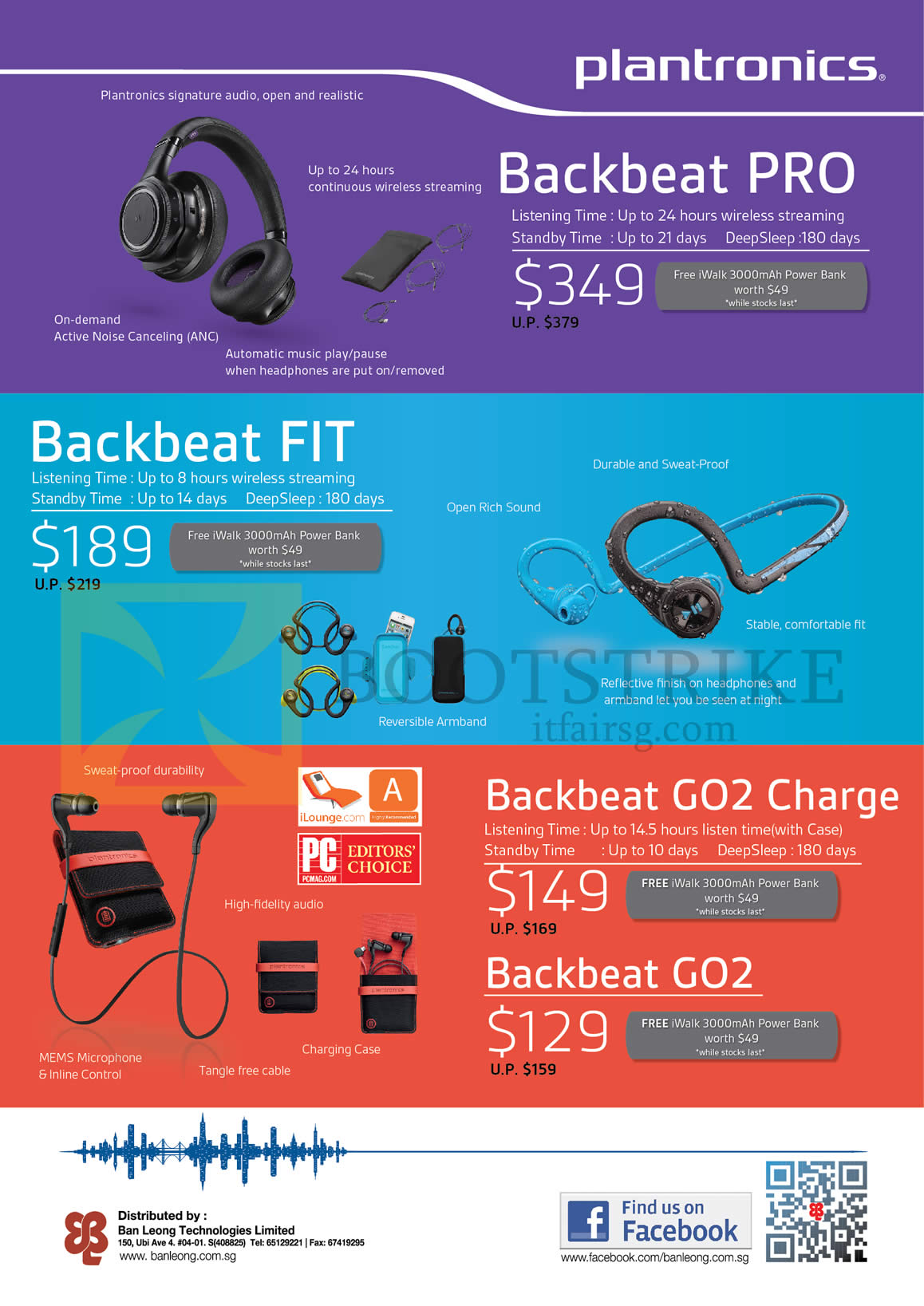 PC SHOW 2015 price list image brochure of Plantronics Bluetooth Headsets Backbeat Pro, Fit, Go2 Charge, Go2