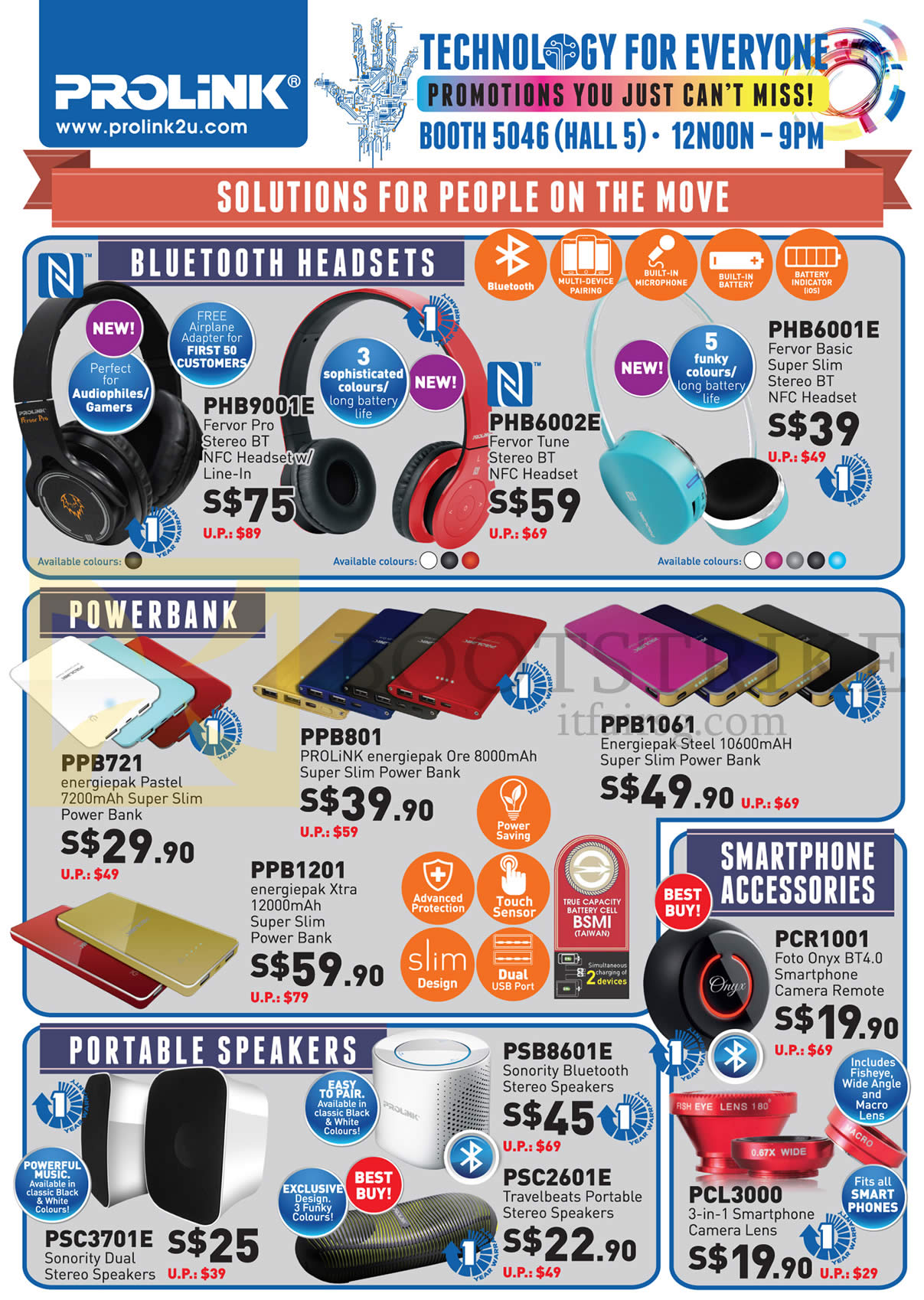 PC SHOW 2015 price list image brochure of Prolink Bluetooth Headsets, Powerbank, Smartphone Accessories, Portable Speakers