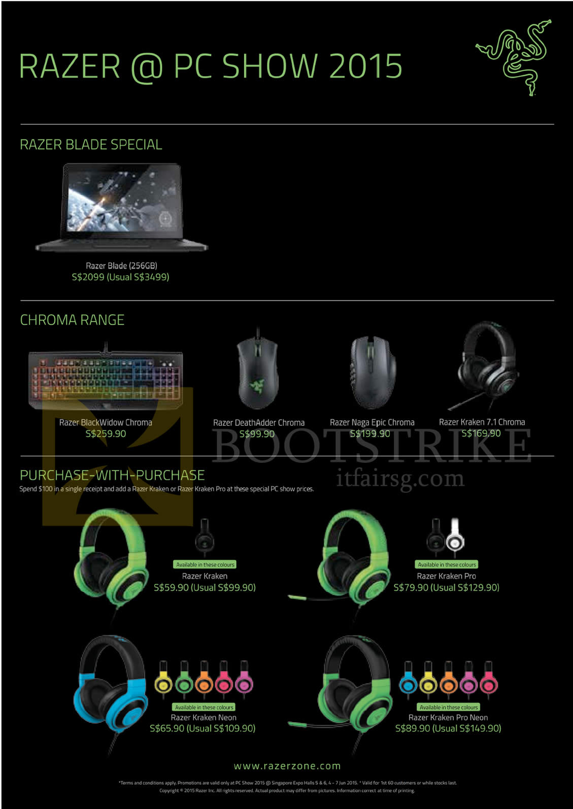 PC SHOW 2015 price list image brochure of Razer Blade Notebook, Chroma Range Keyboard Mouse