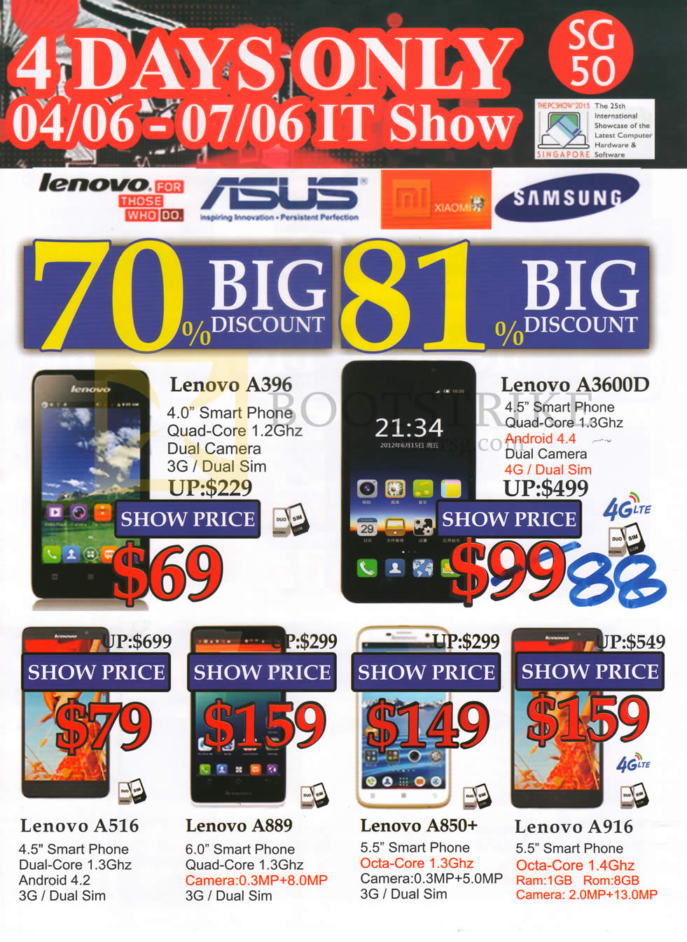 PC SHOW 2015 price list image brochure of SGVideopro Mobile Phones Lenovo, A396, A3600D, A516, A889, A850, A916