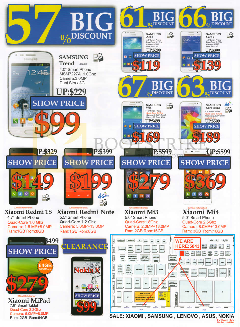 PC SHOW 2015 price list image brochure of SGVideopro Mobile Phones Samsung Trend, Ace 3, Core 3, Win, Core Prime, Xiaomi Redmi, Note, Mi3, Mi4, MiPad, Nokia X