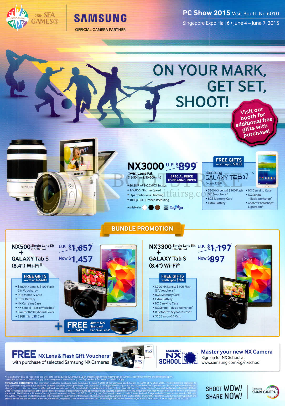 PC SHOW 2015 price list image brochure of Samsung Digital Cameras NX3000, NX500, NX3300, Free Samsung Galaxy Tab 3V