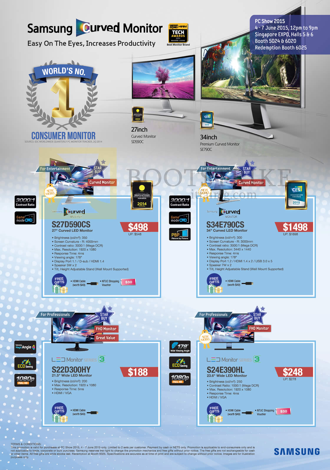 PC SHOW 2015 price list image brochure of Samsung Monitors LED Curved S27D590CS, S34E790CS, S22D300HY, S24E390HL