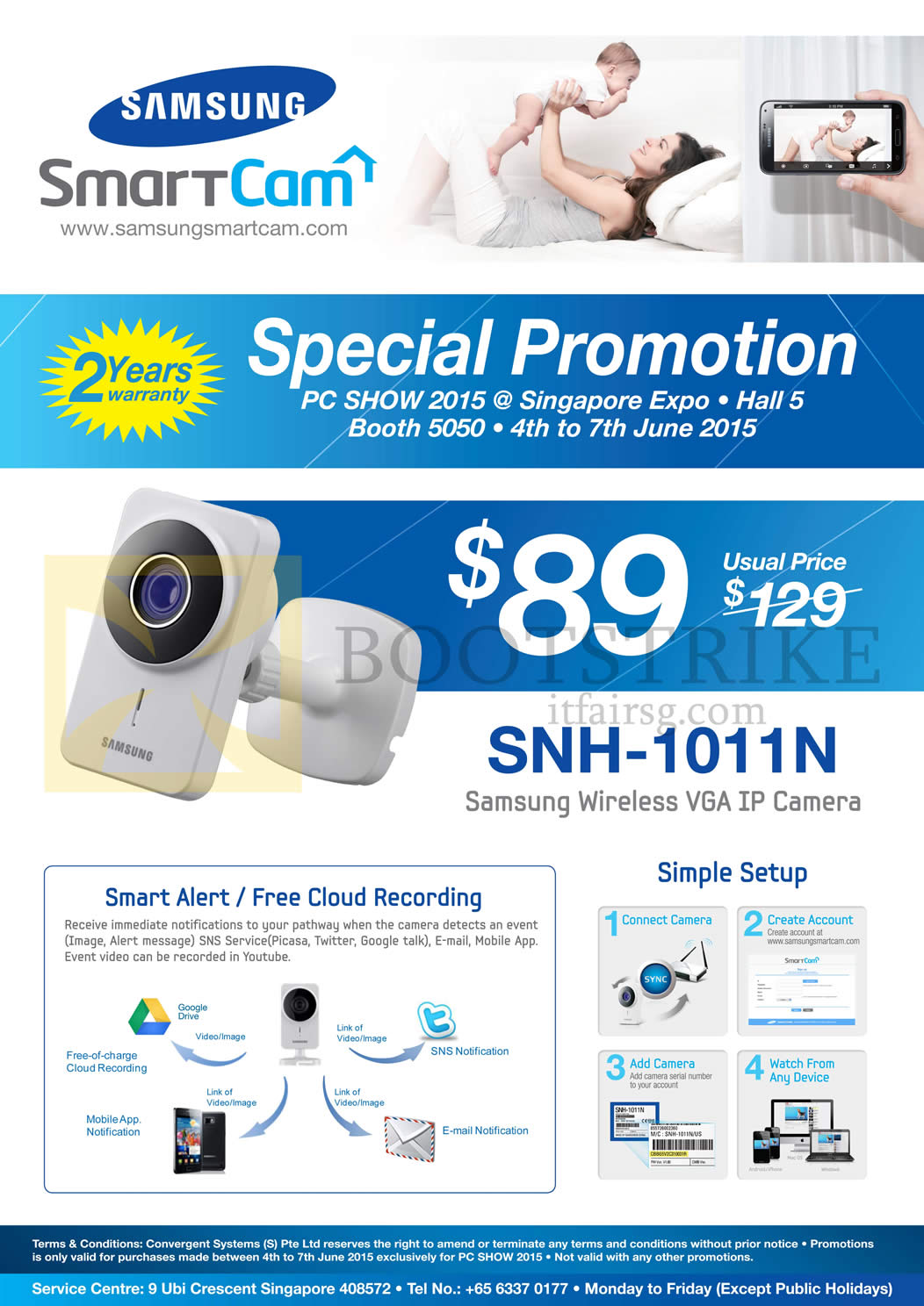 PC SHOW 2015 price list image brochure of Samsung SNH-1011N Wireless VGA IP Camera