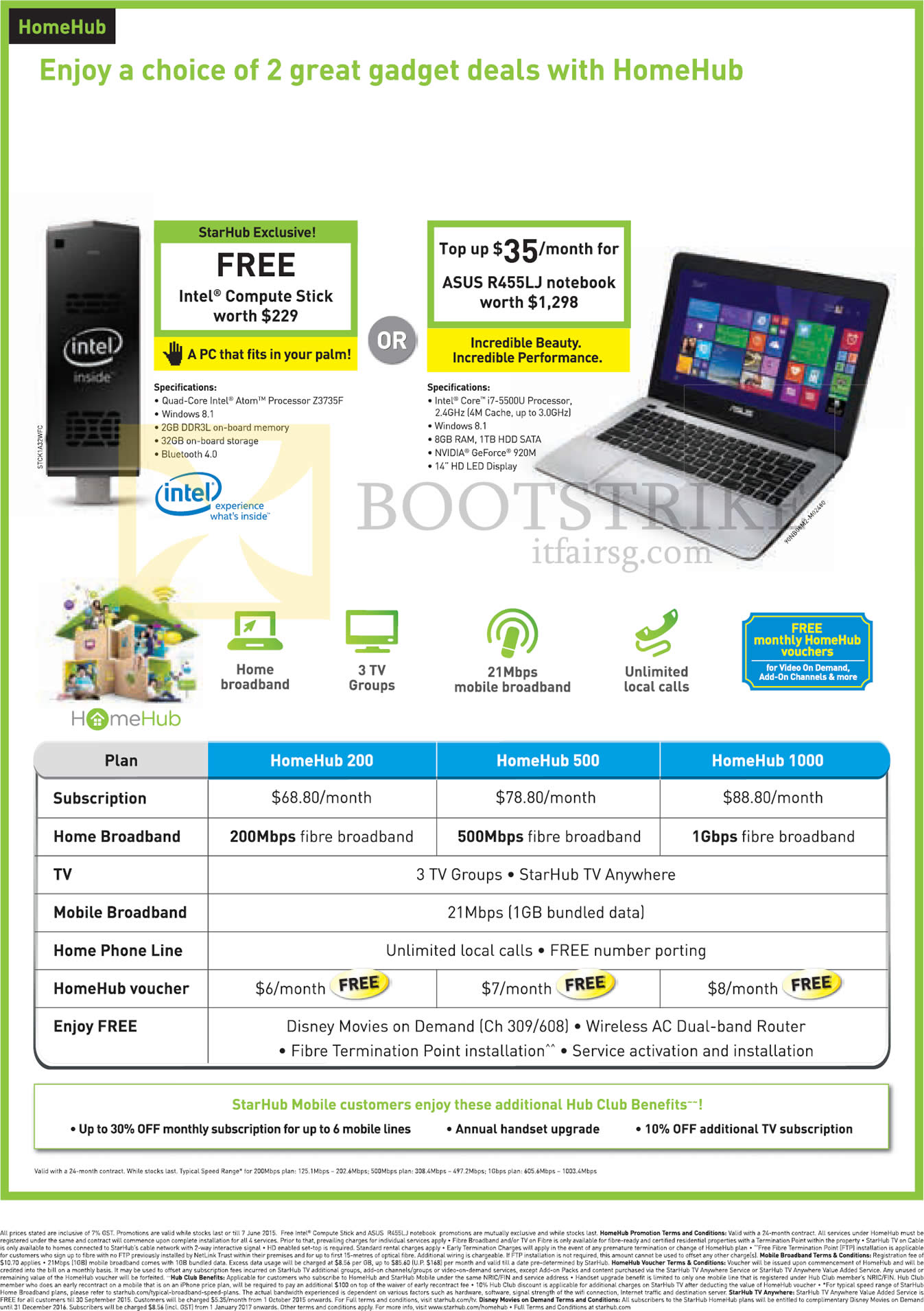 PC SHOW 2015 price list image brochure of Starhub HomeHub 200 500 1000 Free Intel Compute Stick,ASUS R455LJ Notebook