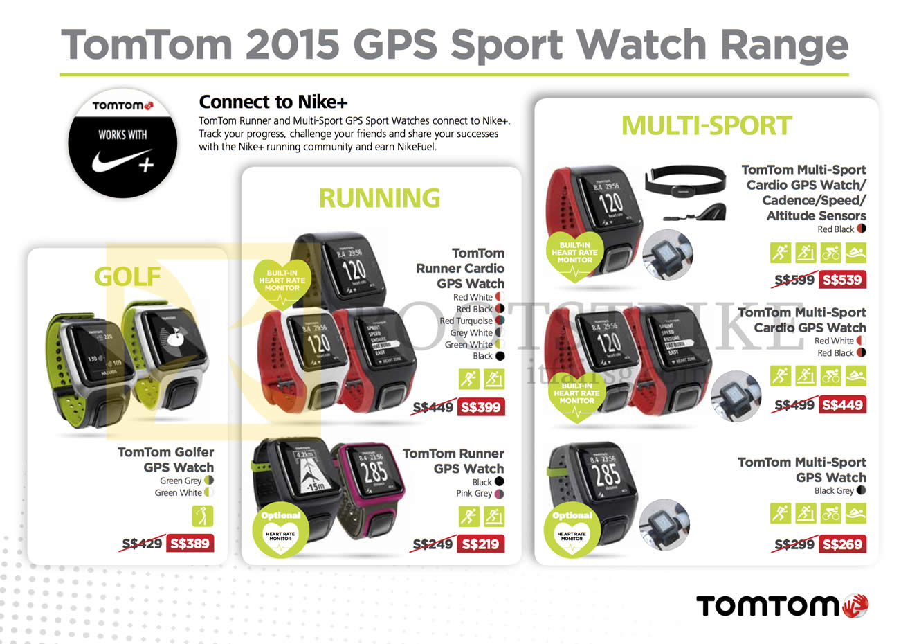 PC SHOW 2015 price list image brochure of TomTom (Newstead) 2015 GPS Sport Watches, Golfer, Runner Cardio, Runner, Multi-Sport Cardio, GPS Watch