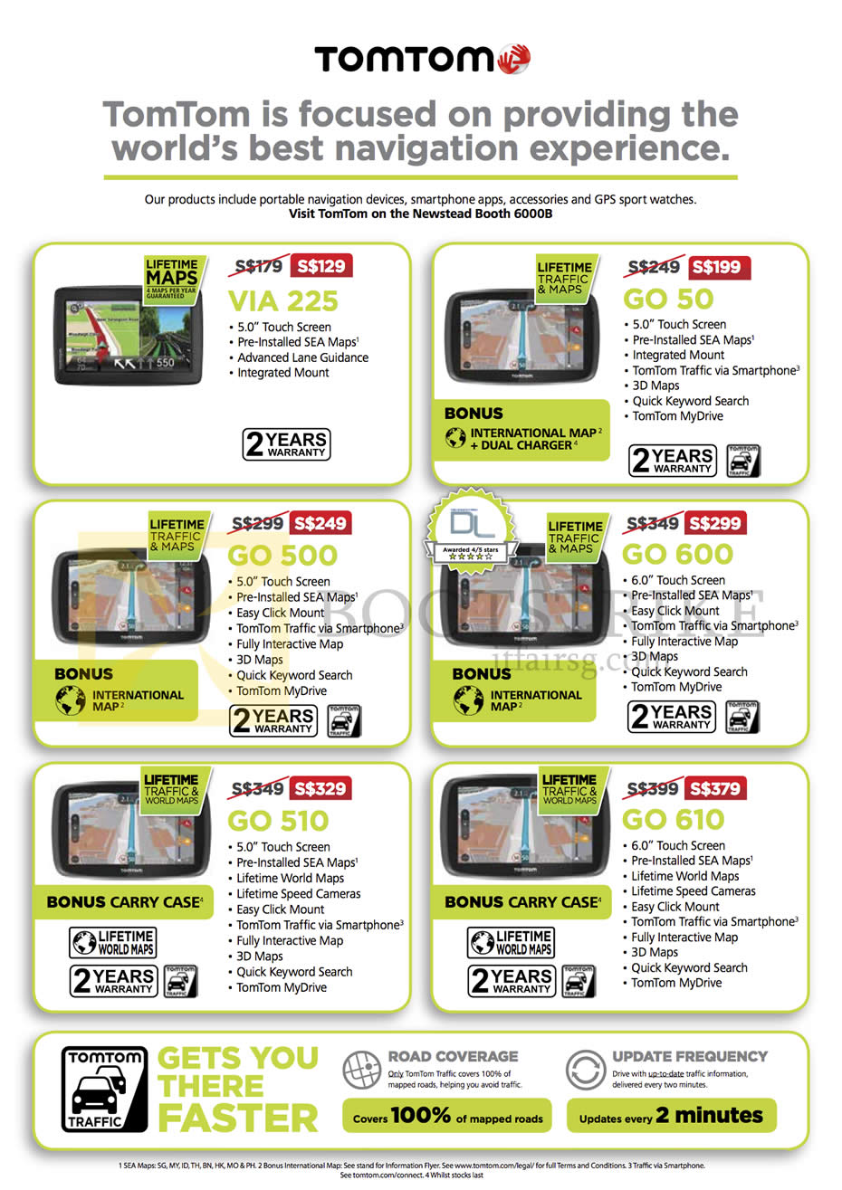 PC SHOW 2015 price list image brochure of TomTom (Newstead) GPS Navigators, VIA 225, GO 50, GO 500, GO 600, GO 510, GO 610